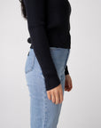 round neck ribbed charcoal long sleeve alpaca top