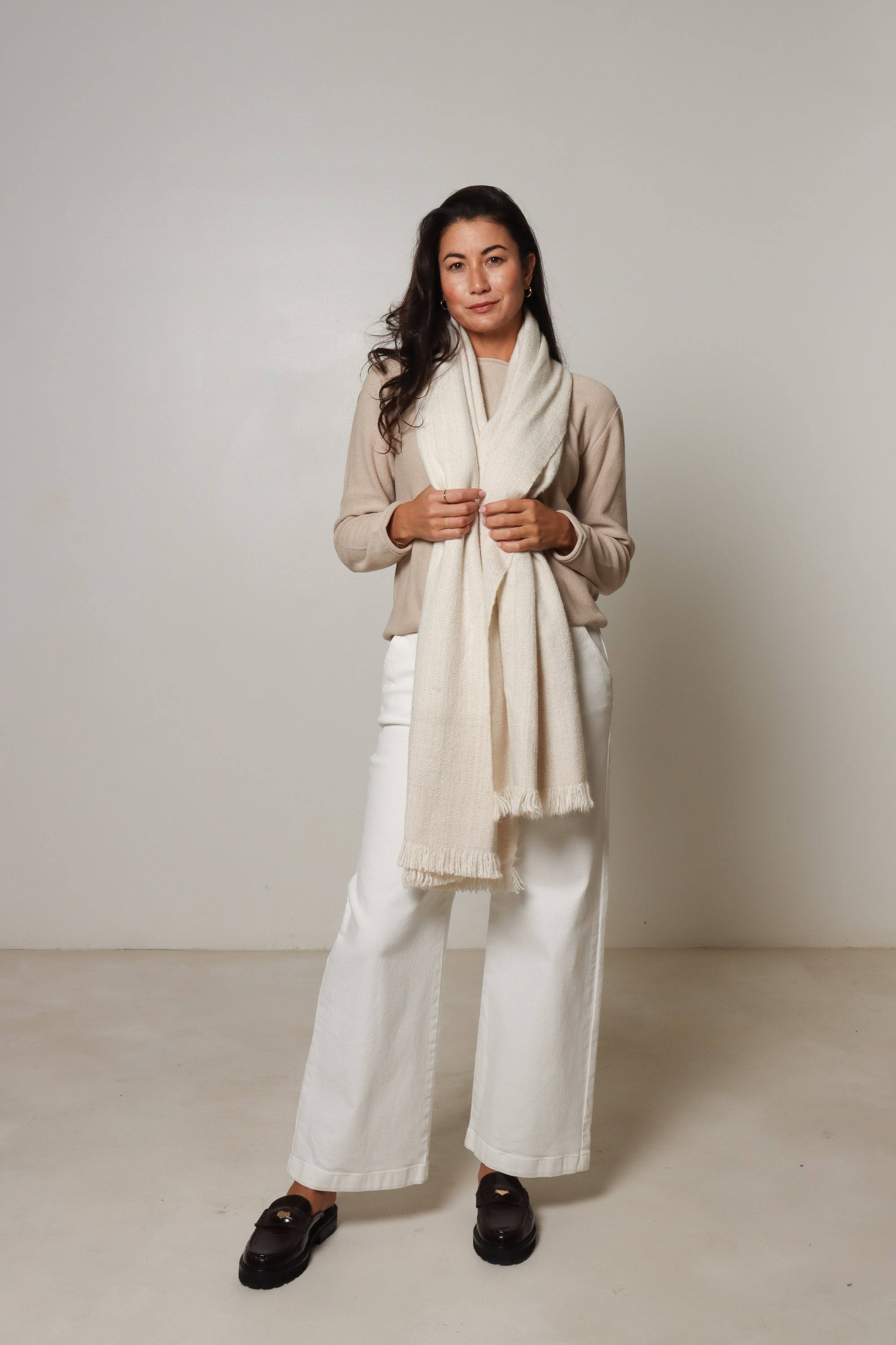 undyed white wool scarf