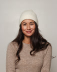 white ribbed alpaca beanie