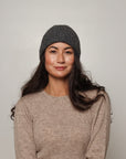 womens hand knitted alpaca beanie dark grey