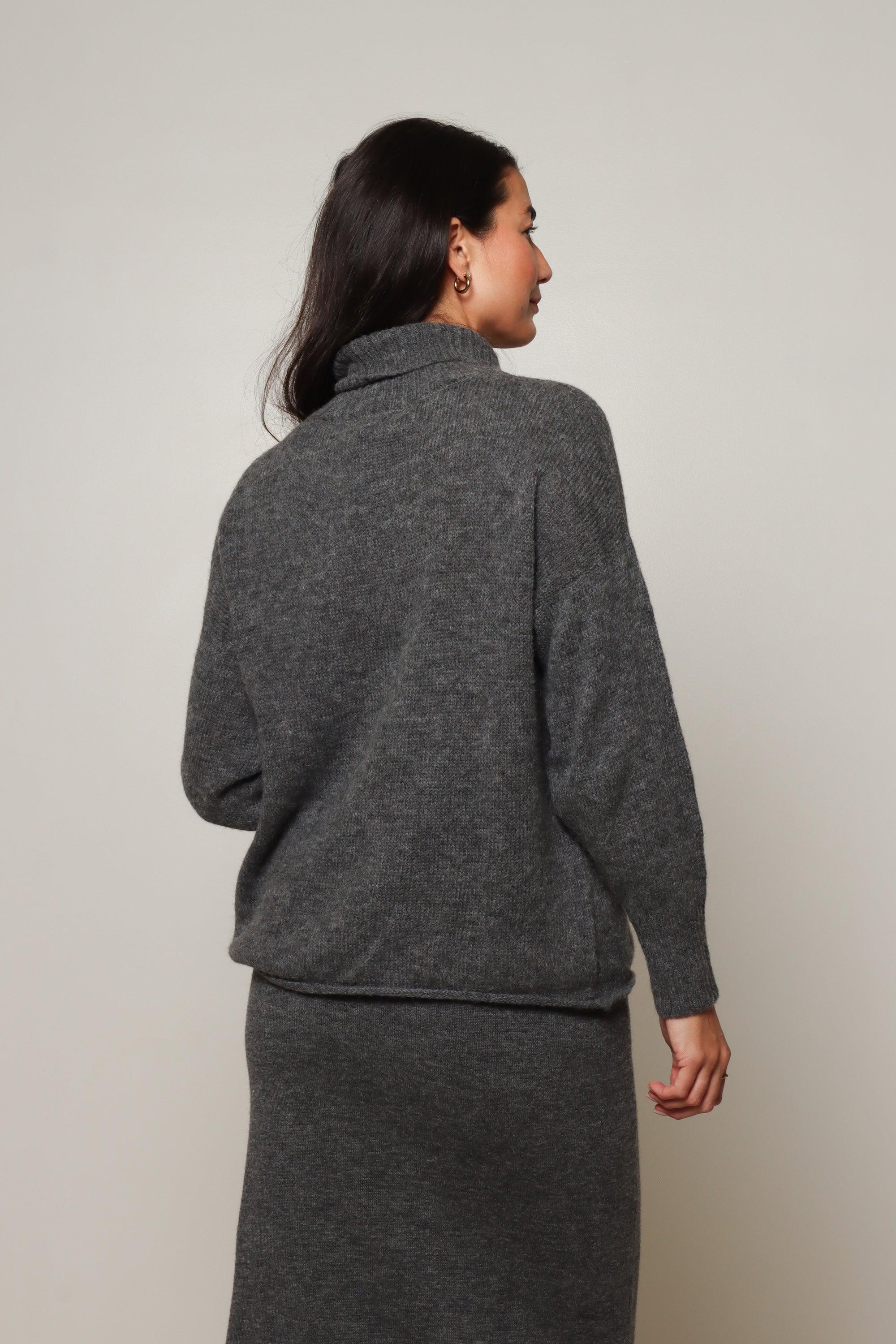 womens roll neck alpaca jumper charcoal