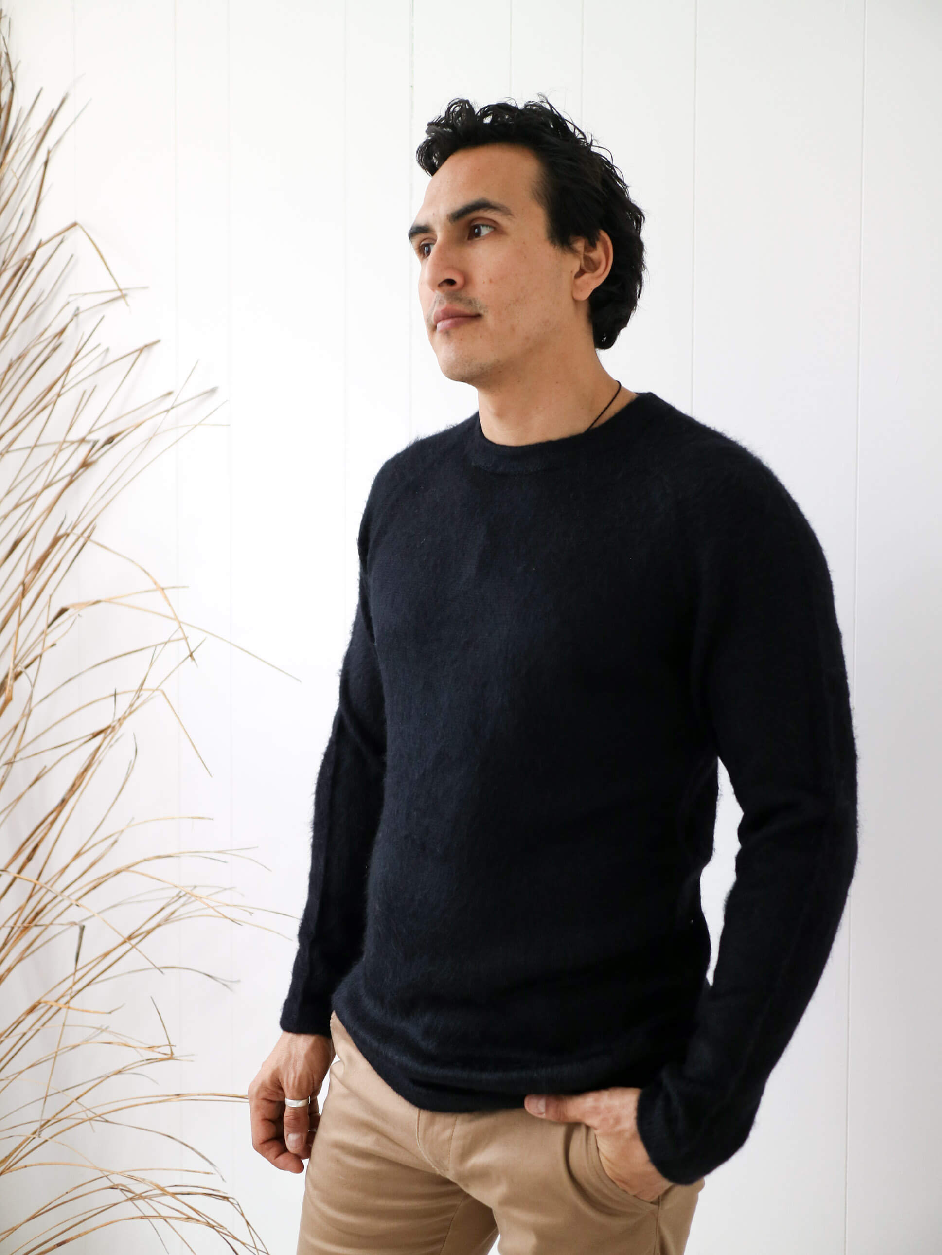 black alpaca sweater for men