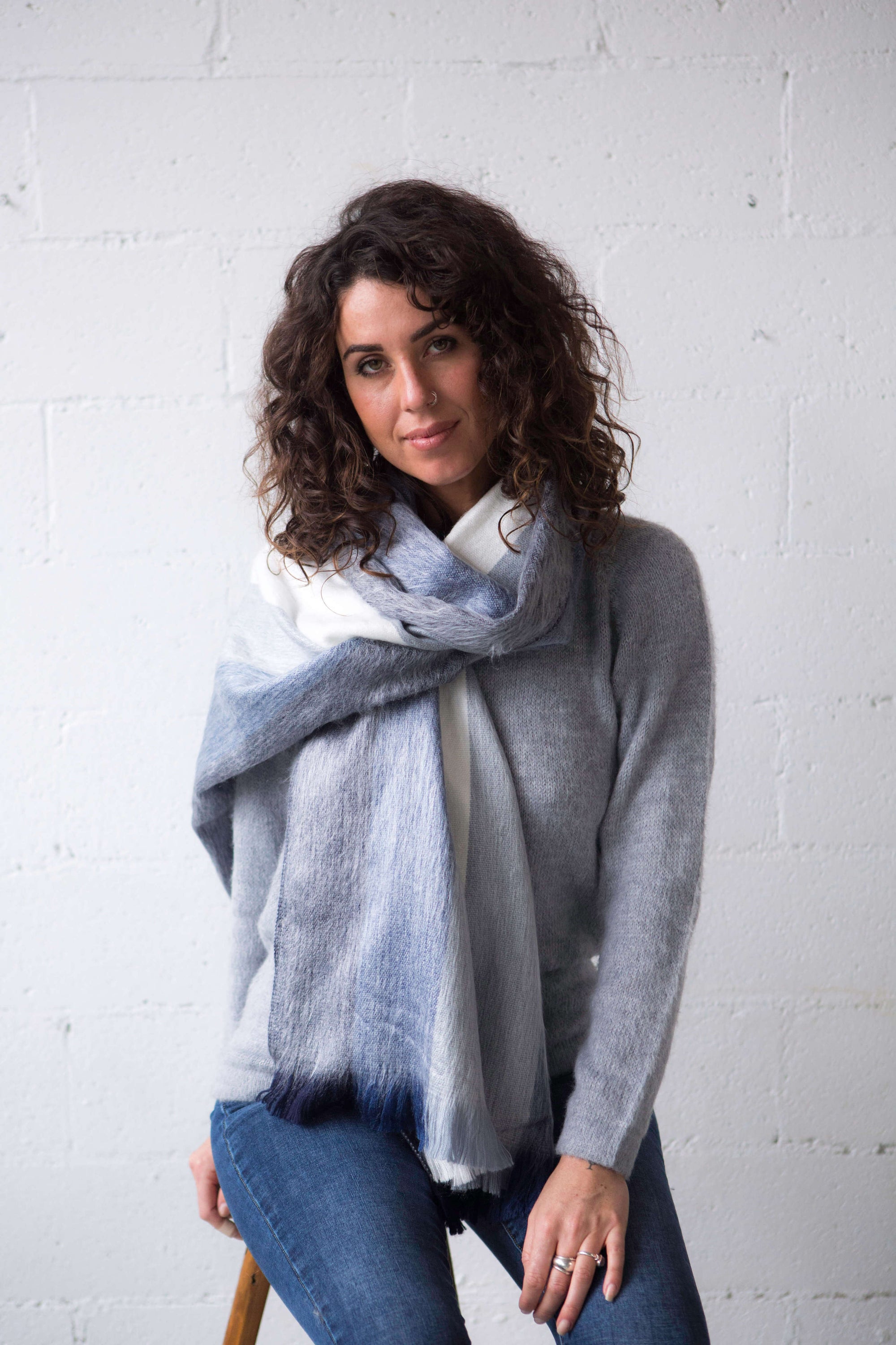 blue stripe alpaca scarf