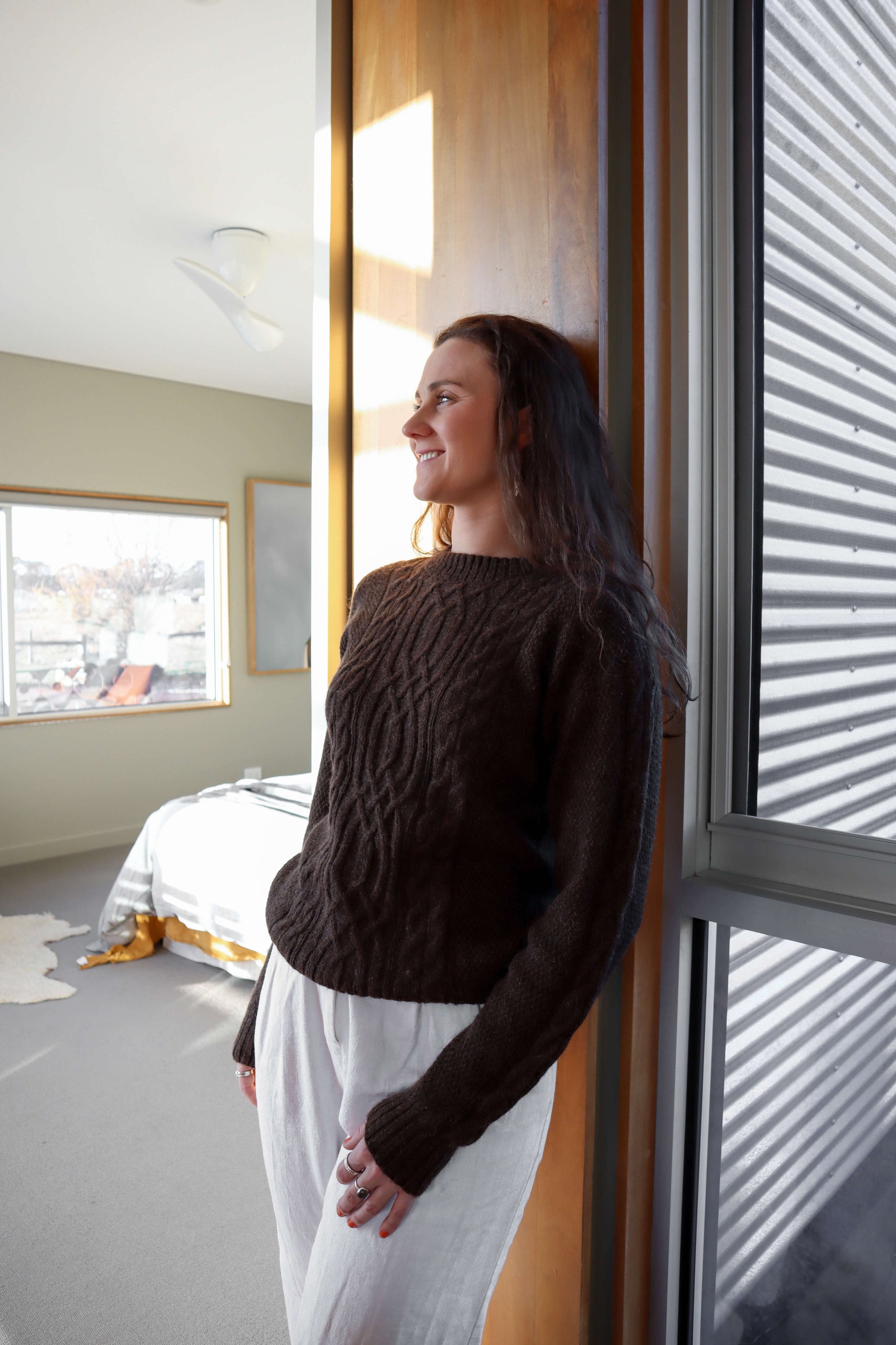 buy brown hand knit alpaca jumper melbourne