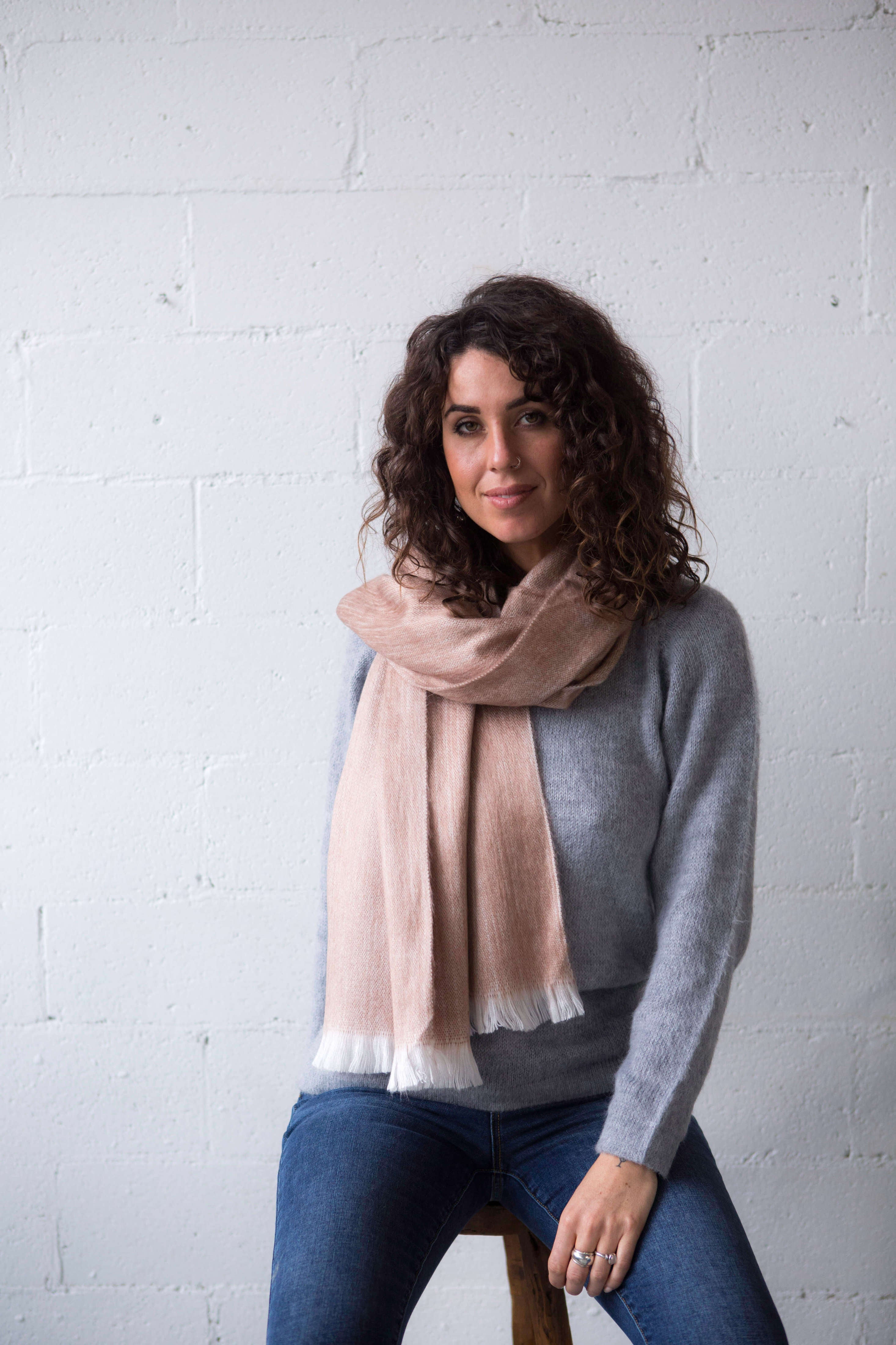 ethically made dusty pink scarf australia#colour_rose-gold