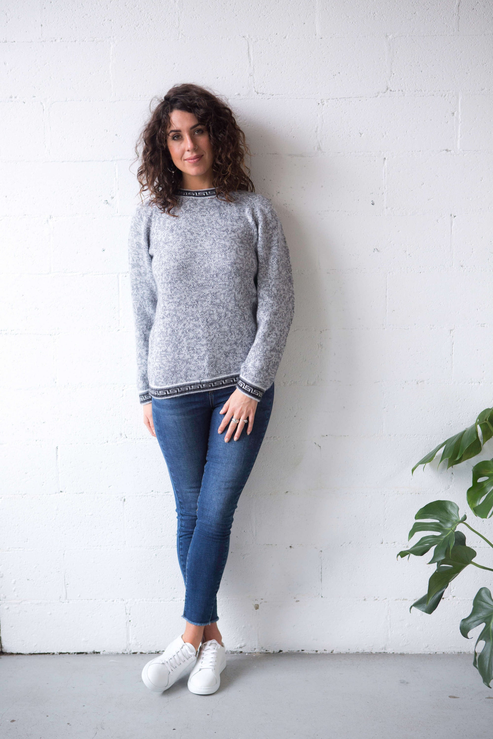 womens grey patterned alpaca sweater australia#colour_grey-marle