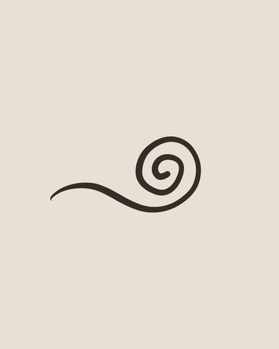 Minimalist black spiral swirl line icon on cream background, modern abstract design