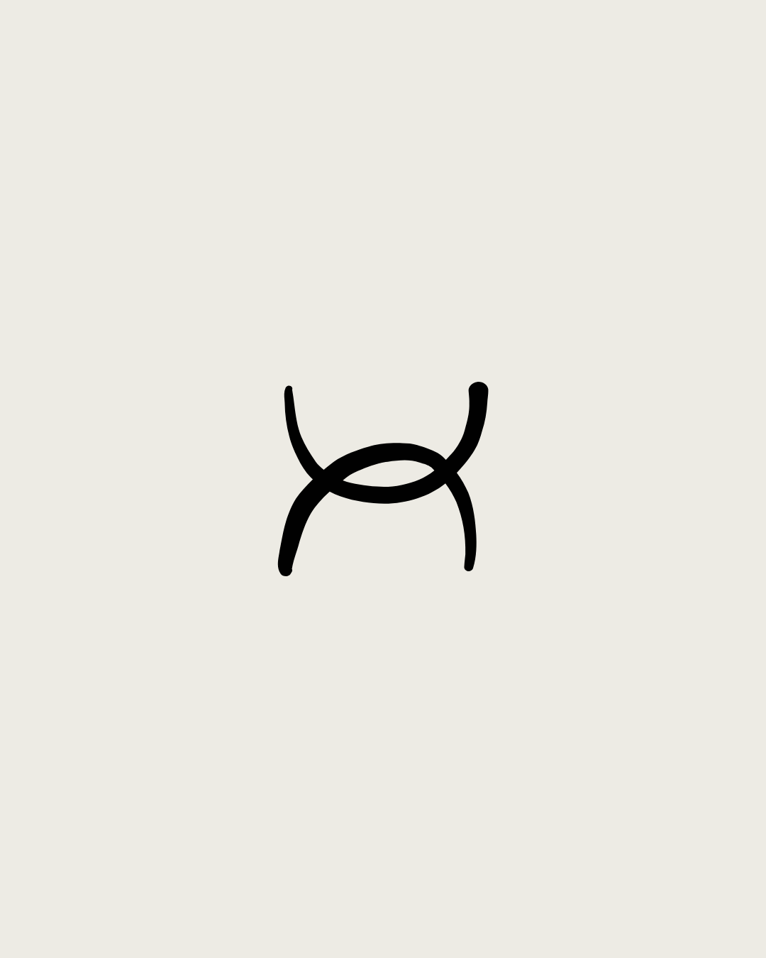 hand-drawn black abstract connection symbol on light beige background
