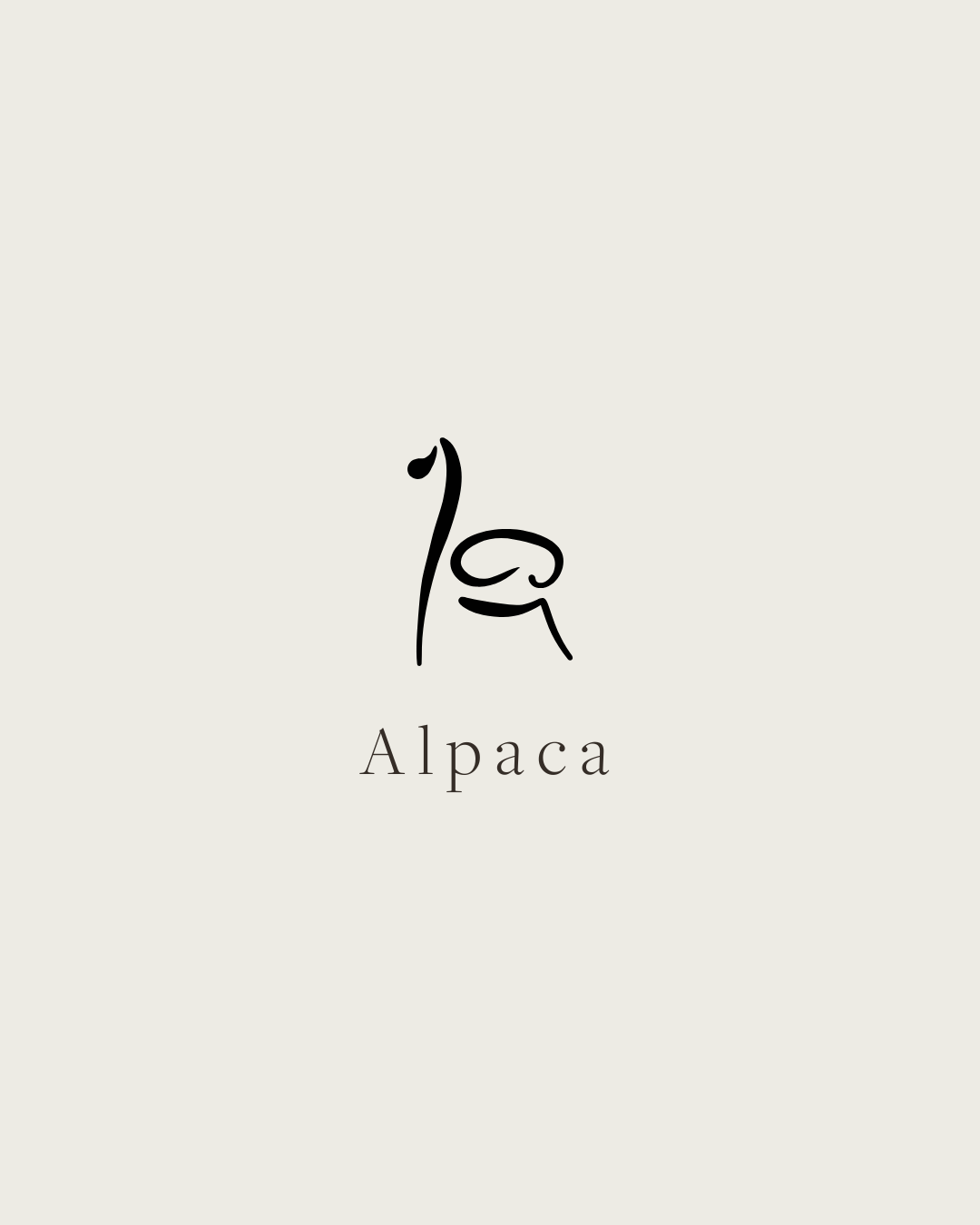 Minimalist alpaca line art illustration with 'Alpaca' text on light background
