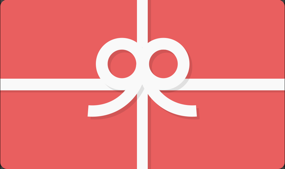 Red gift card with white ribbon and modern bow design, gift certificate icon