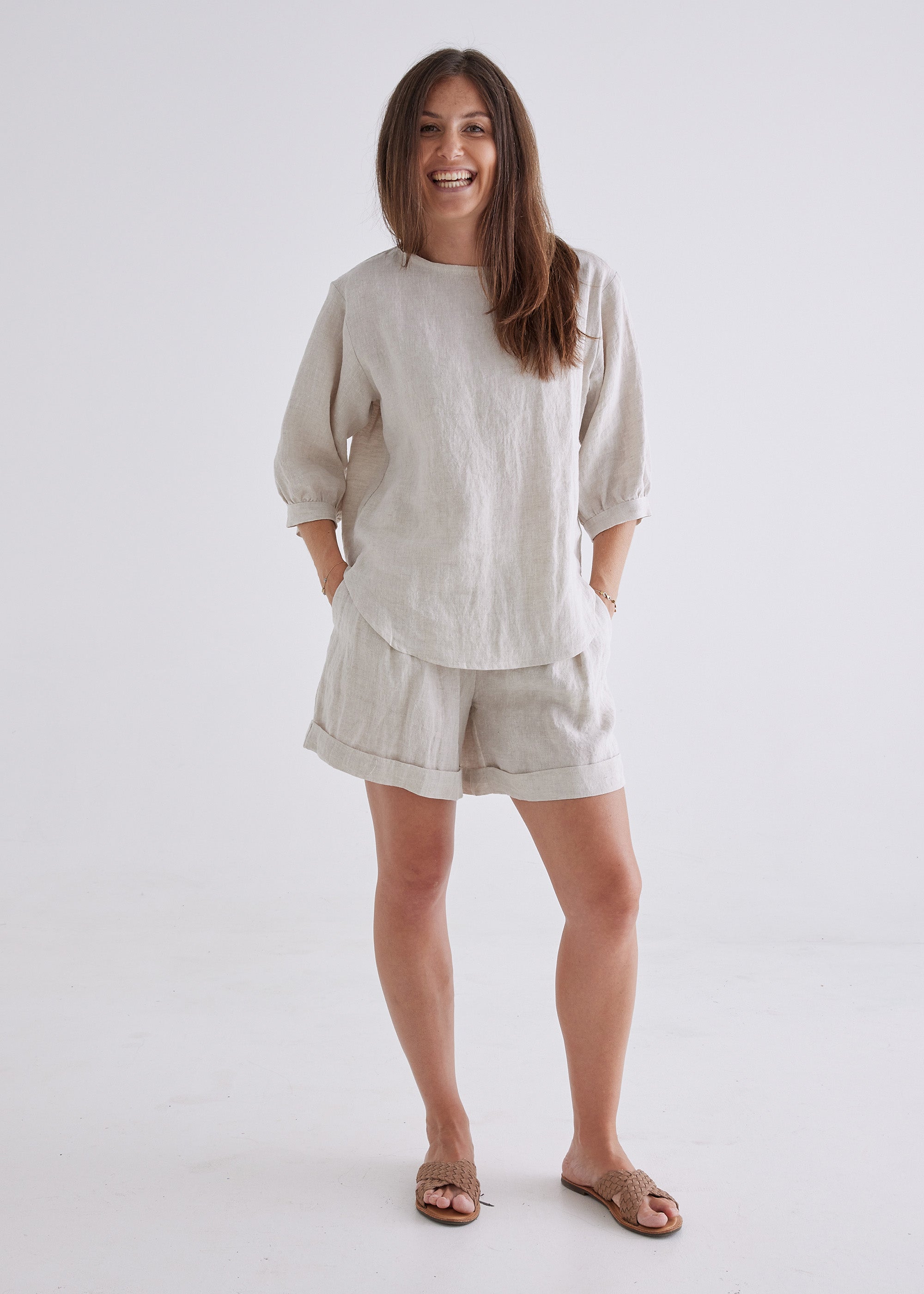 half sleeve linen top natural colour#colour_natural