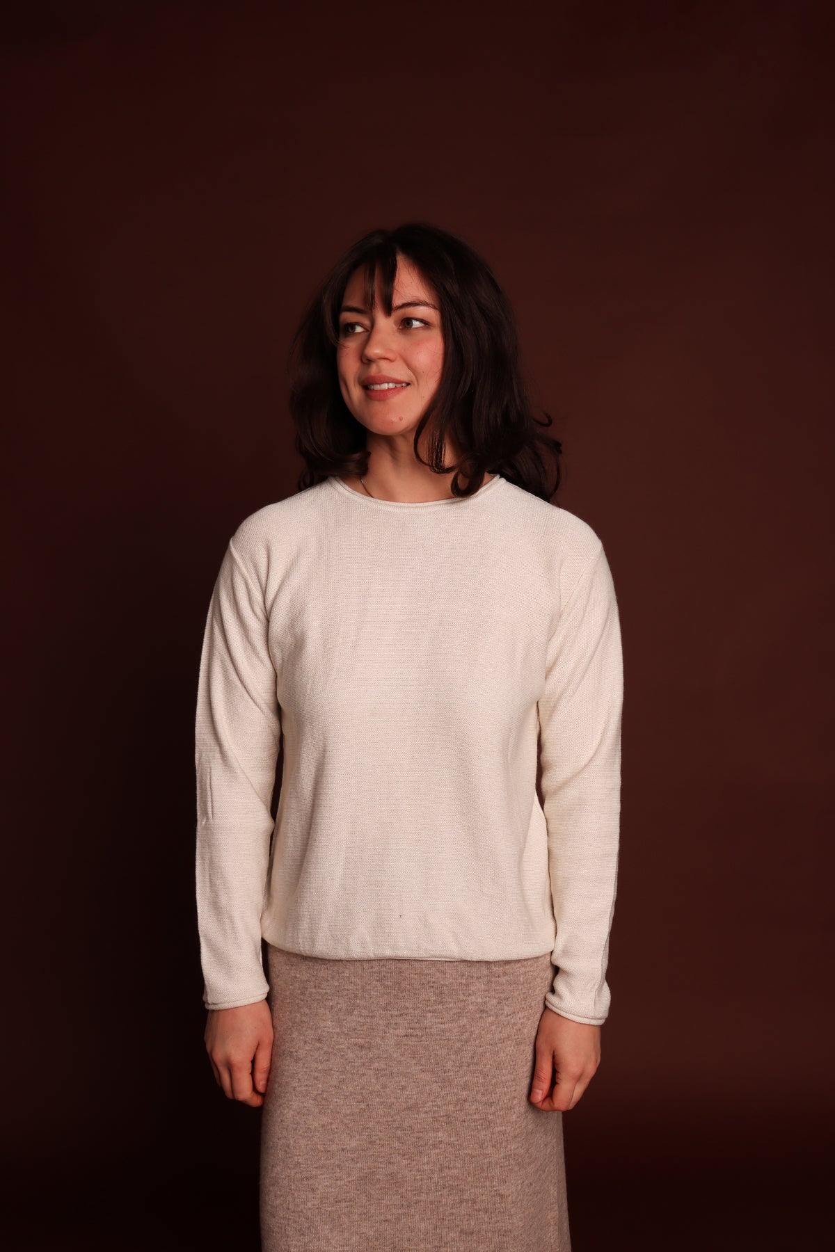 Rollo Long Sleeve Round-neck Top in Cloud, front view #colour_cloud