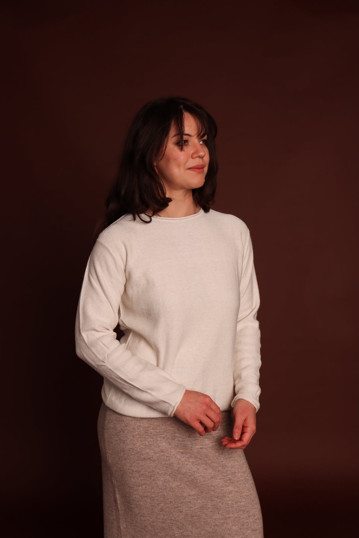 Rollo Long Sleeve Round-neck Top in Cloud, three quarter view #colour_cloud