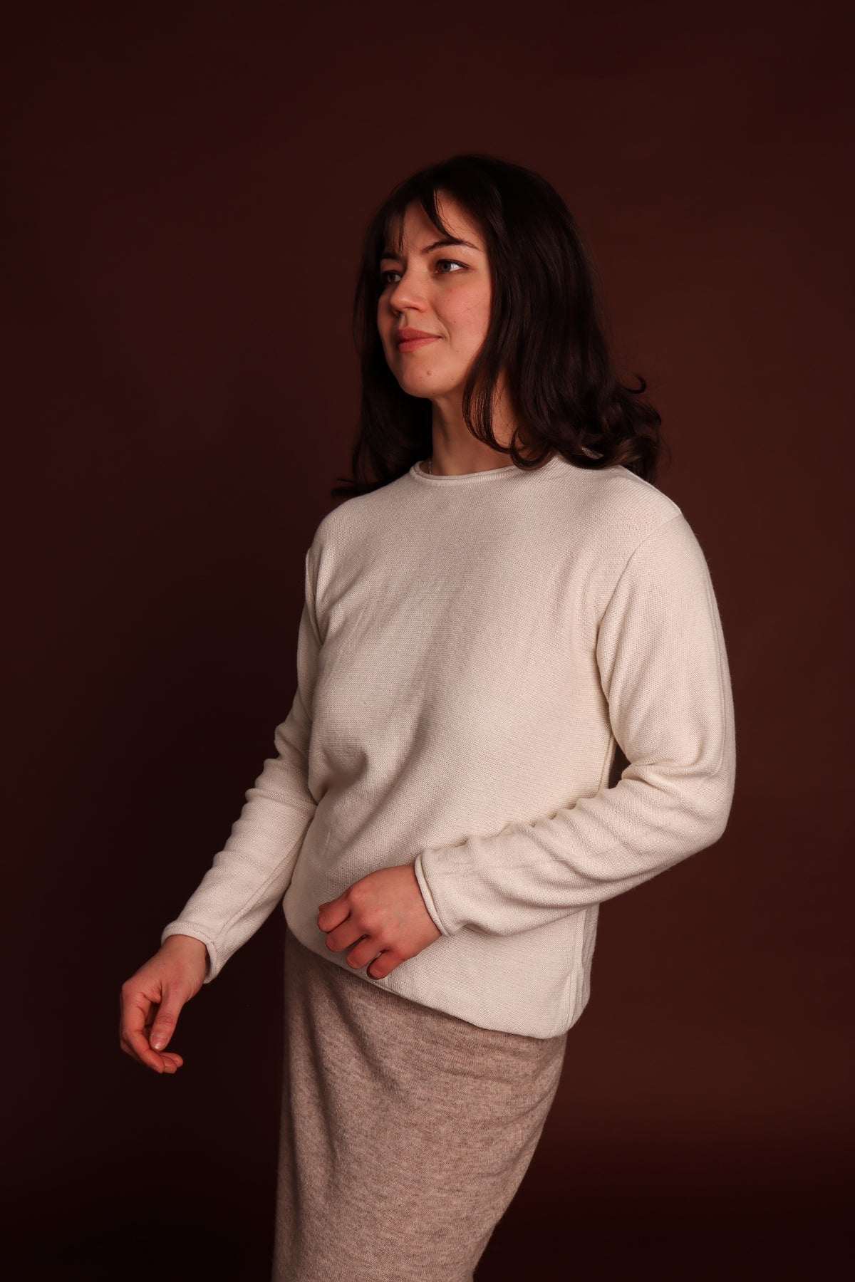 Rollo Long Sleeve Round-neck Top in Cloud, side view #colour_cloud