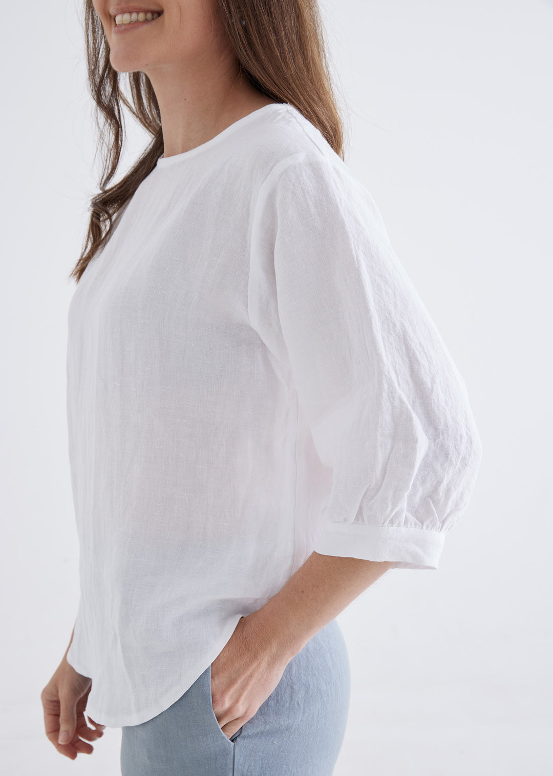 white three quarter sleeve top for women australia#colour_white