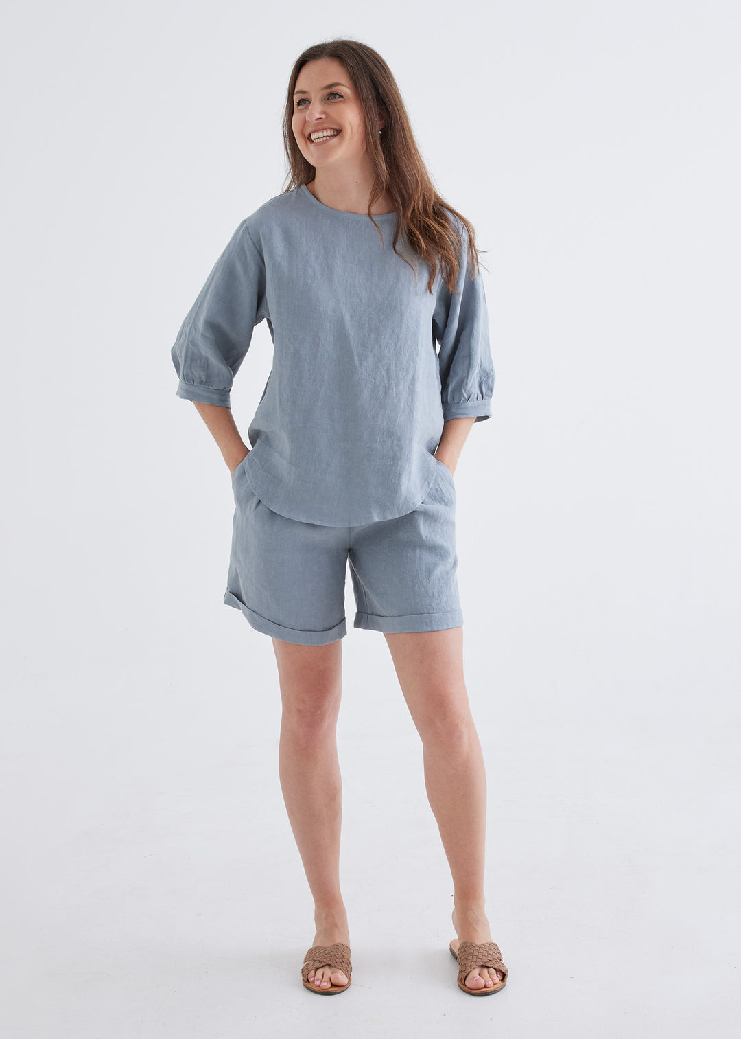 linen top with sleeves for women#colour_dove-blue