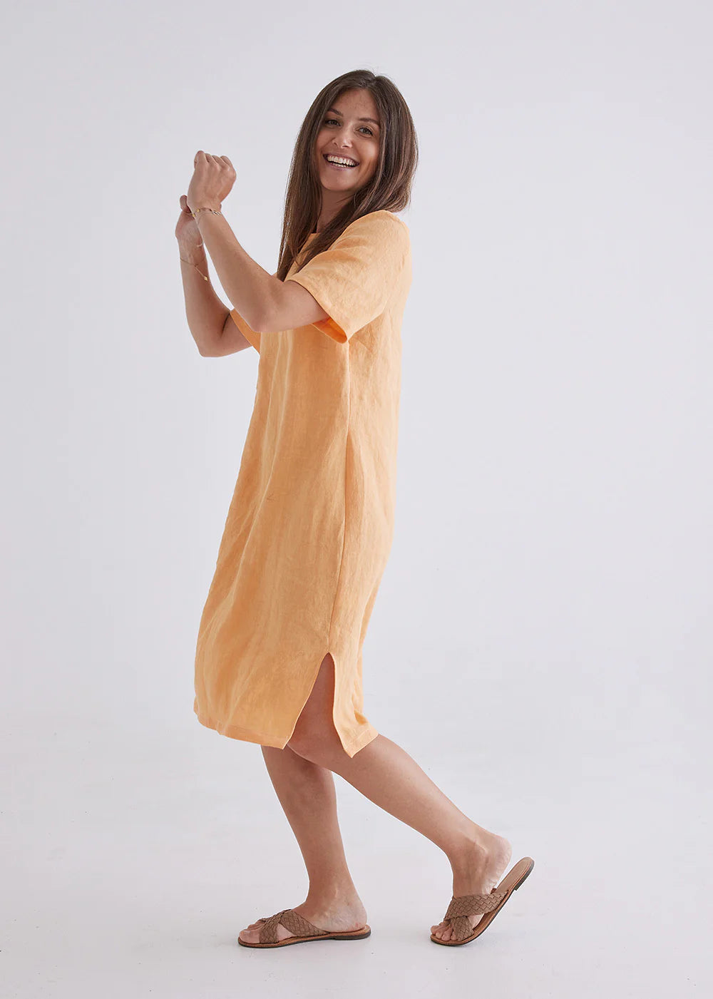 long linen summer dress australia#colour_apricot