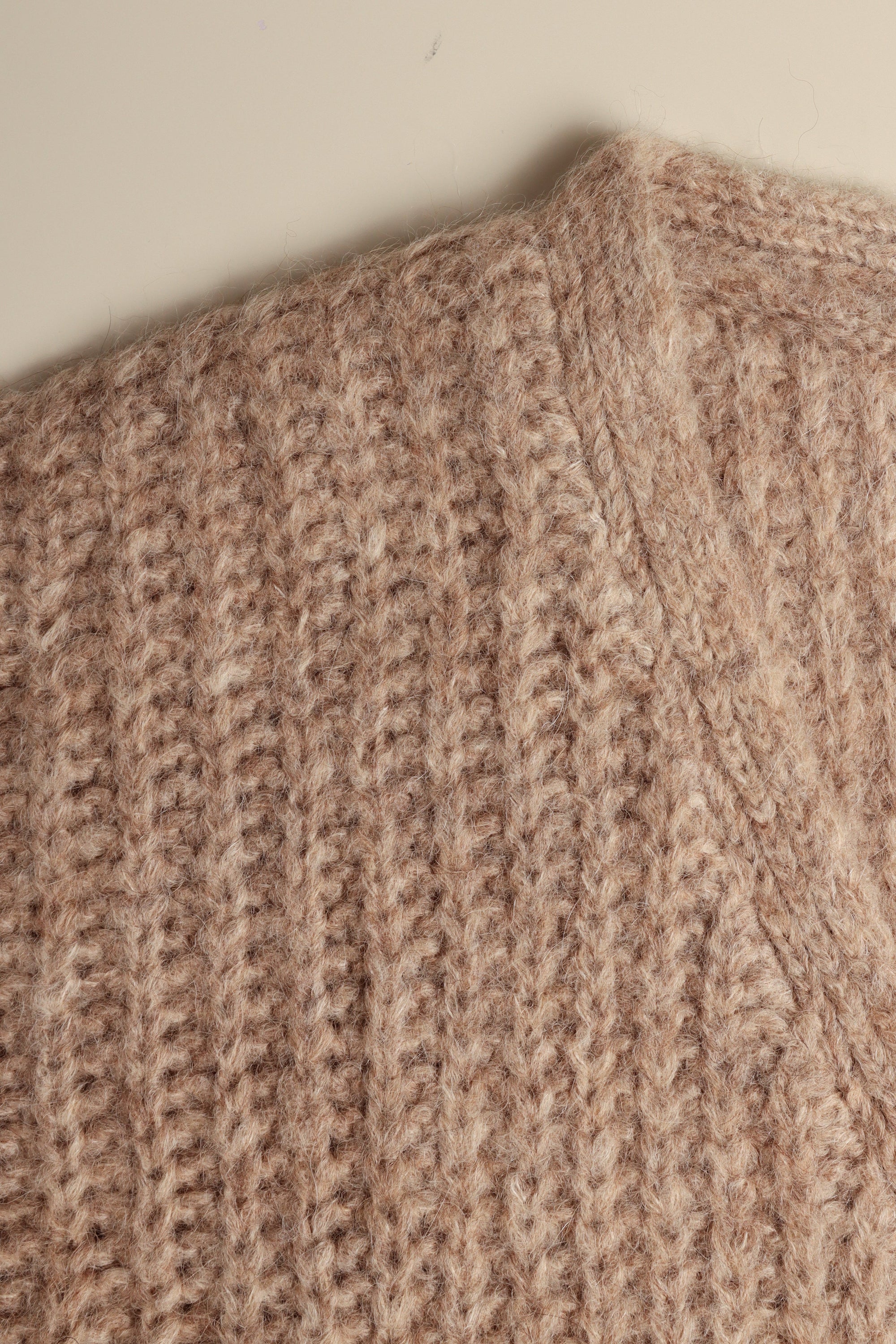 beige alpaca v neck cardigan for women#colour_fawn
