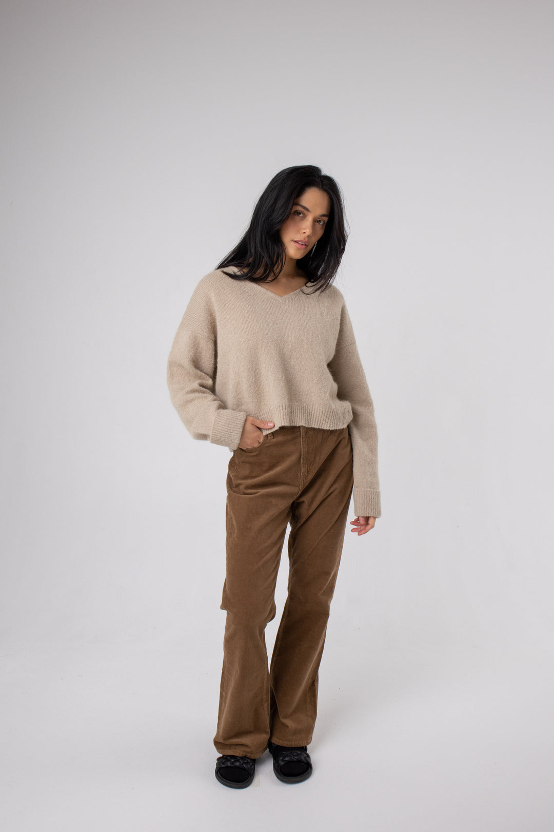 beige v neck jumper natural colour#colour_beige