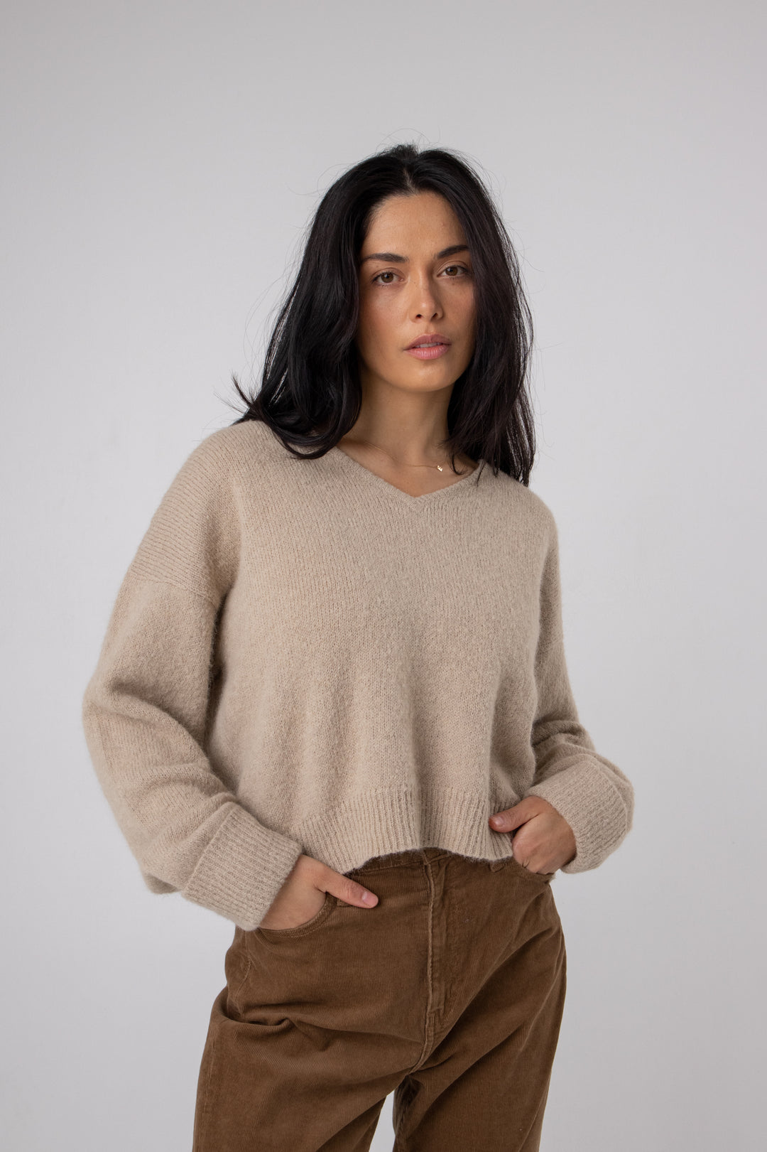 buy natural colour alpaca jumper v neck#colour_beige