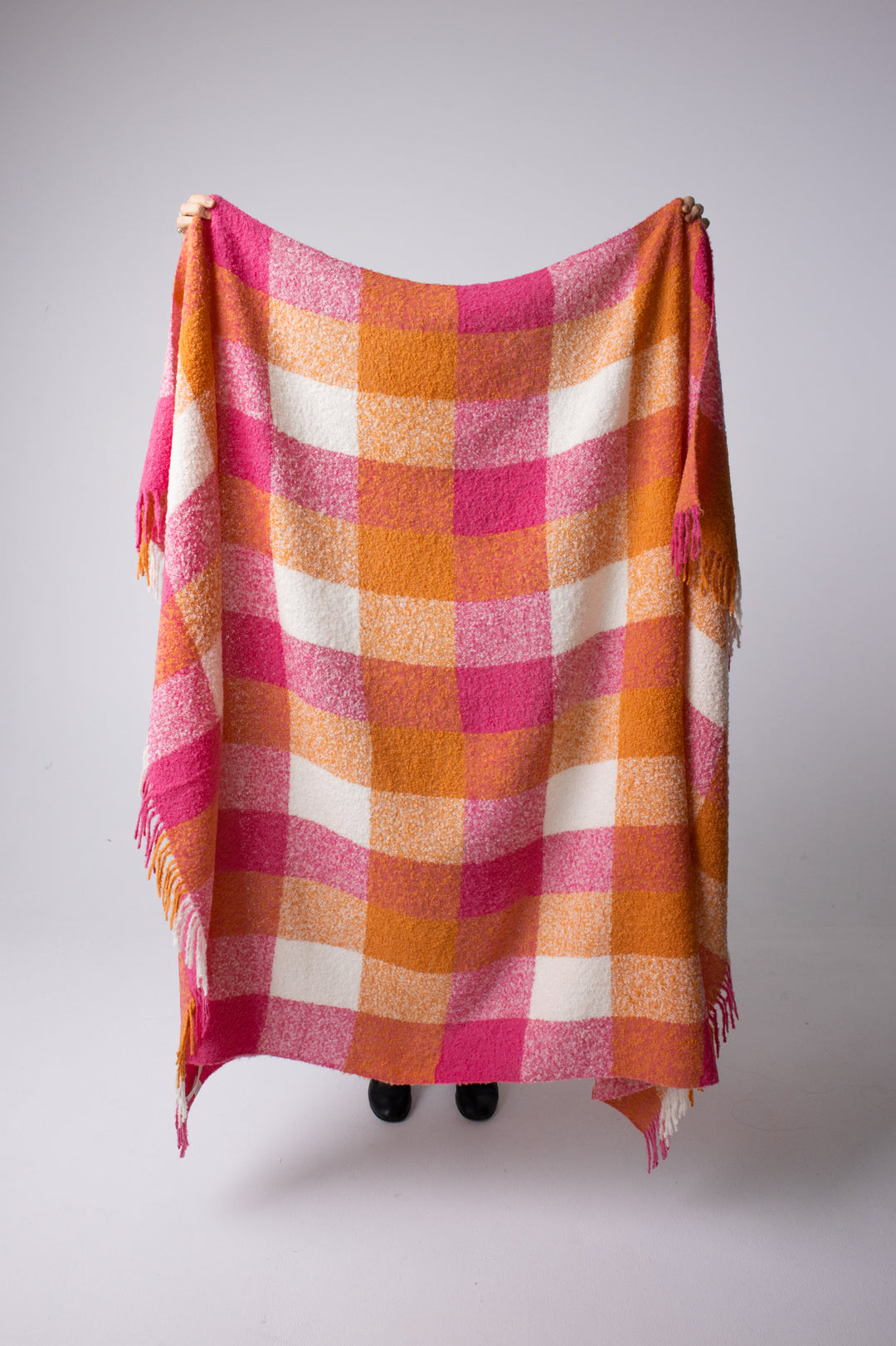 check alpaca wool throw#colour_sunset