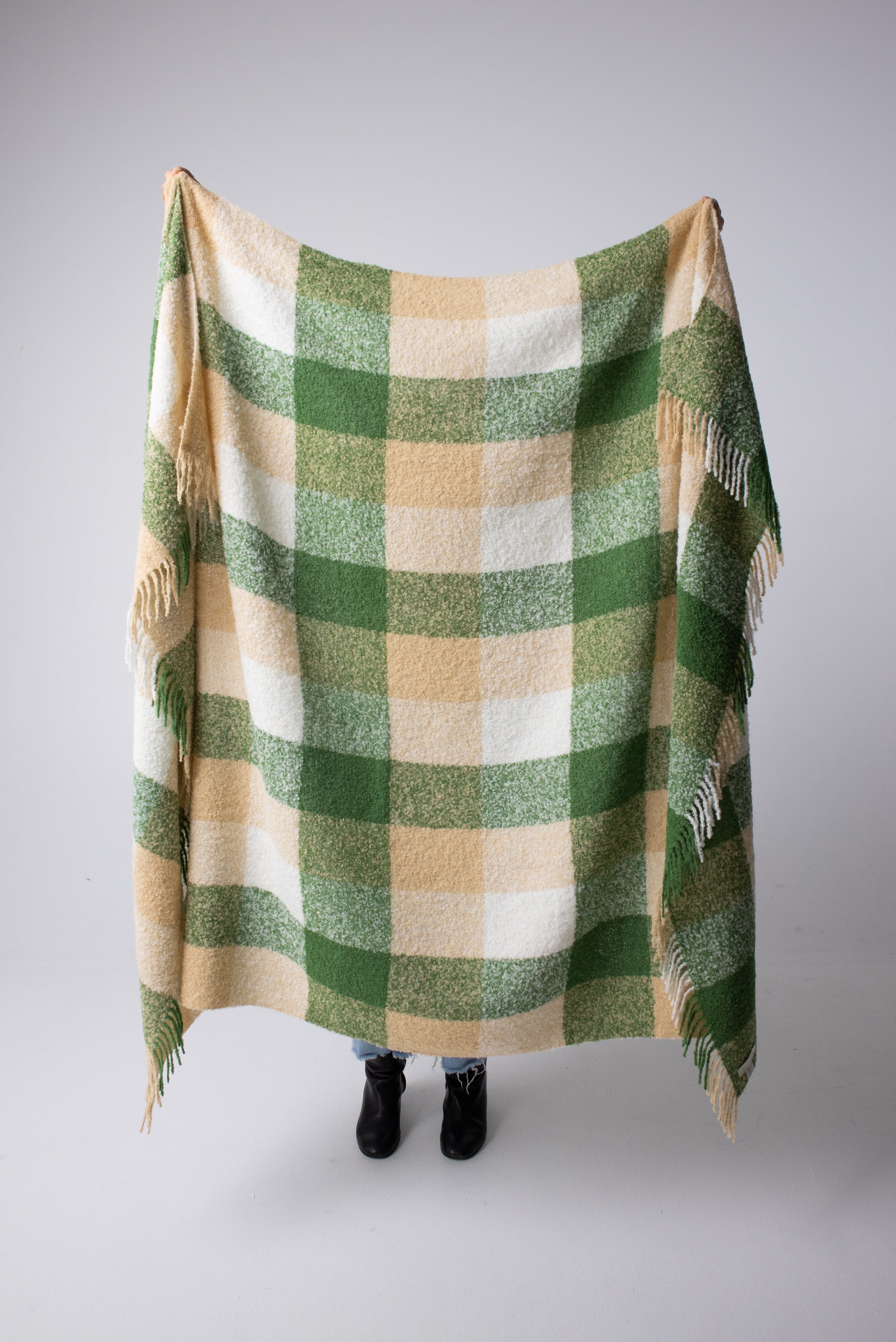 cream and green check alpaca wool throw#colour_in-the-woods