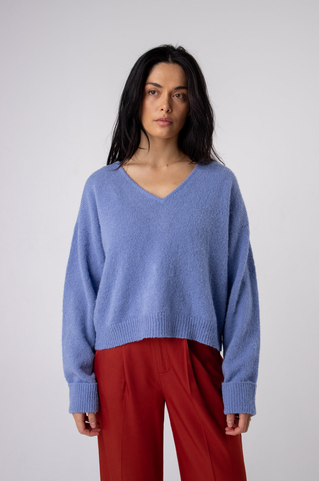 ethically made v neck jumpers melbourne#colour_cornflower