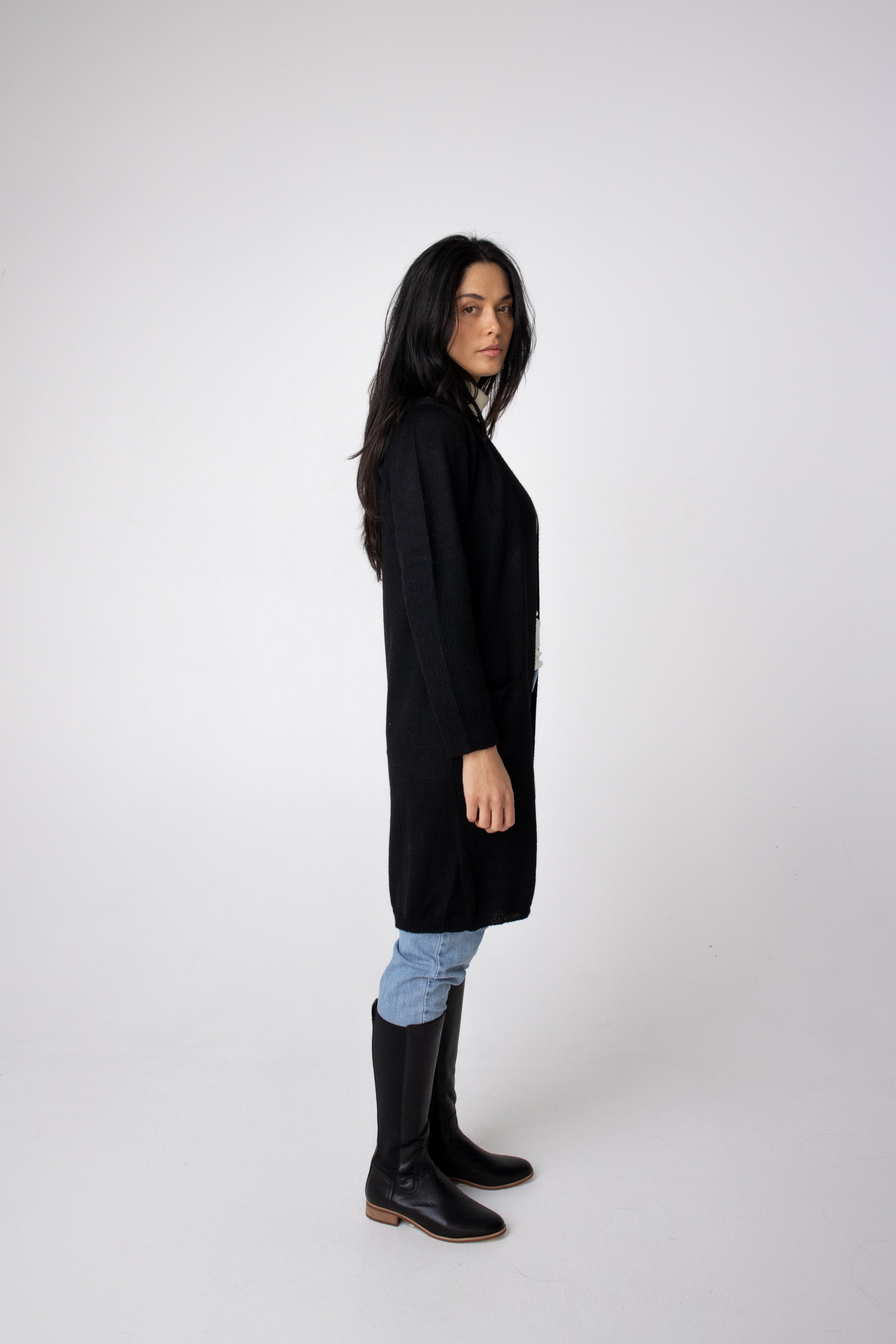 full length black alpaca cardigan#colour_black