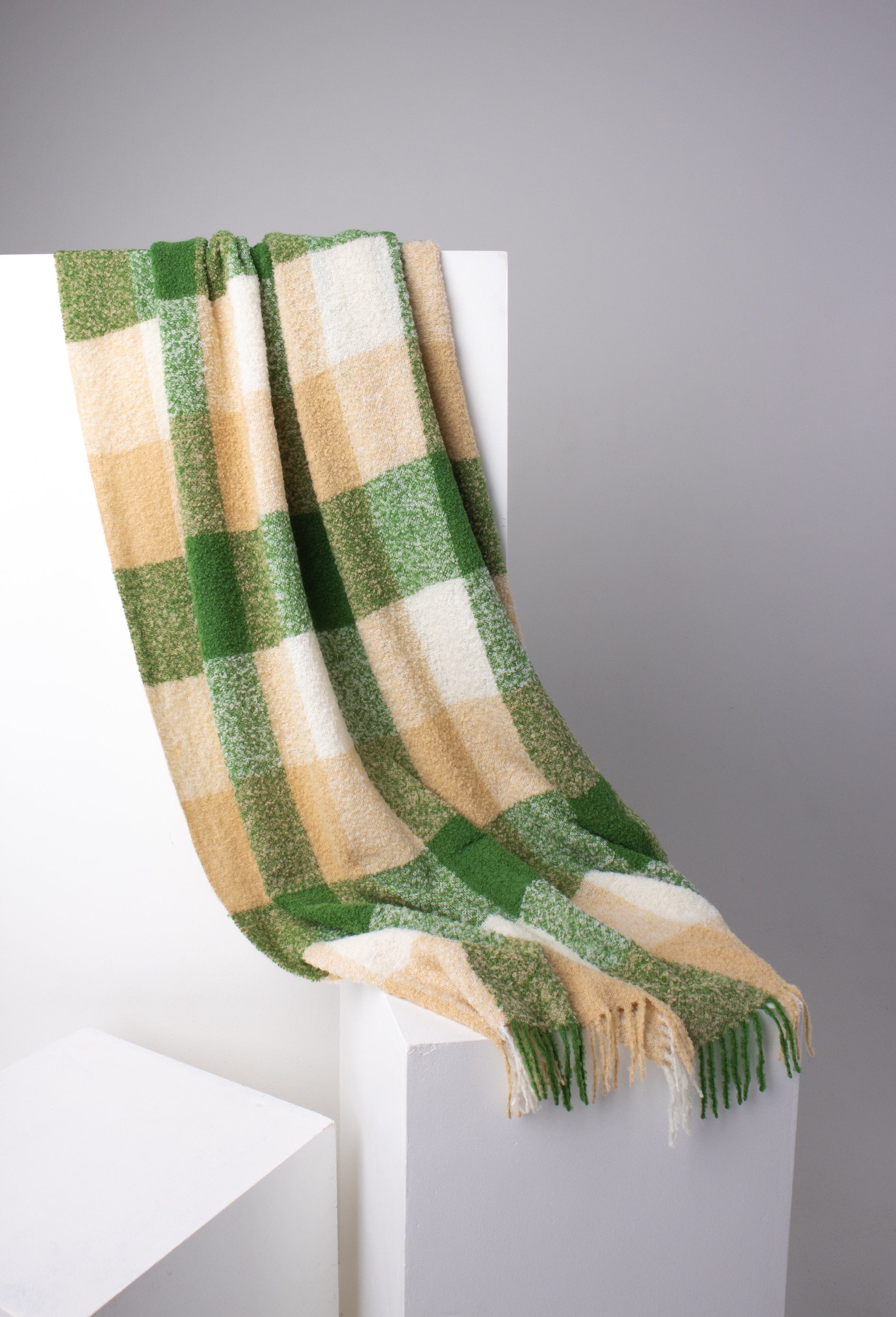 green alpaca wool check throw#colour_in-the-woods
