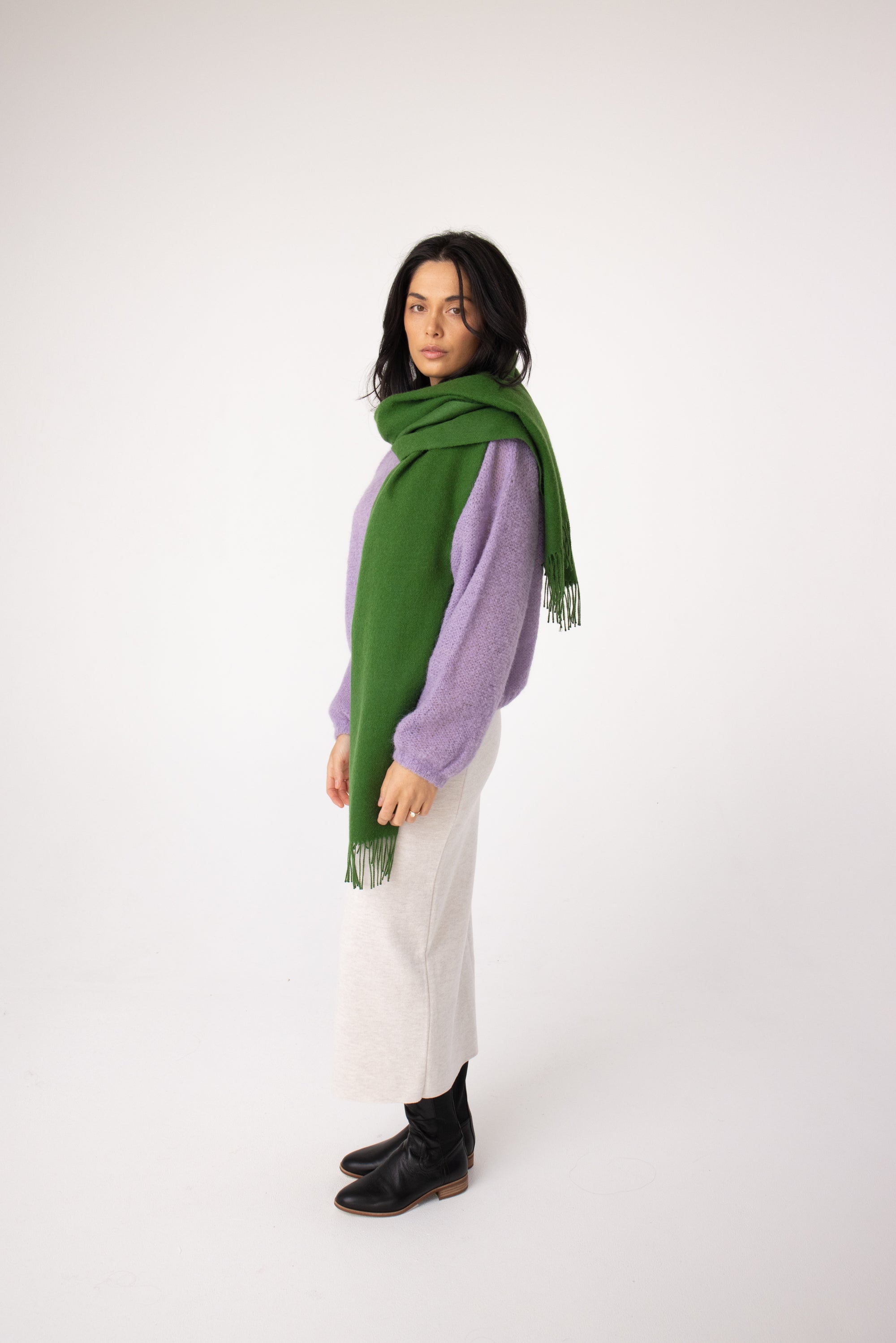green baby alpaca scarf