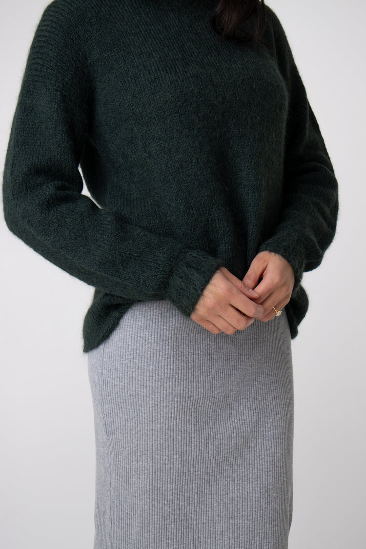 green crew neck natural fibre jumper#colour_forest