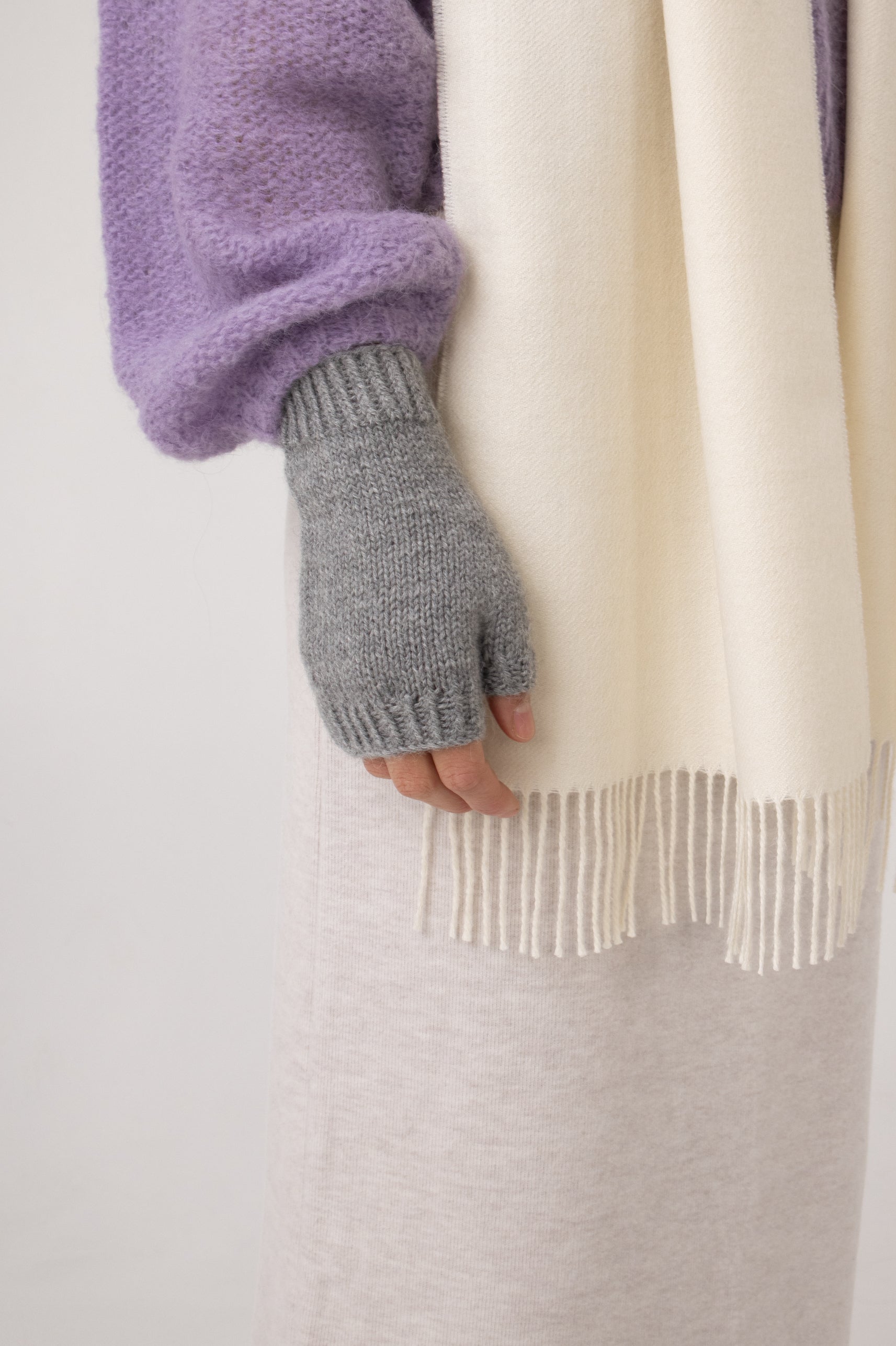 grey baby alpaca fingerless mittens australia