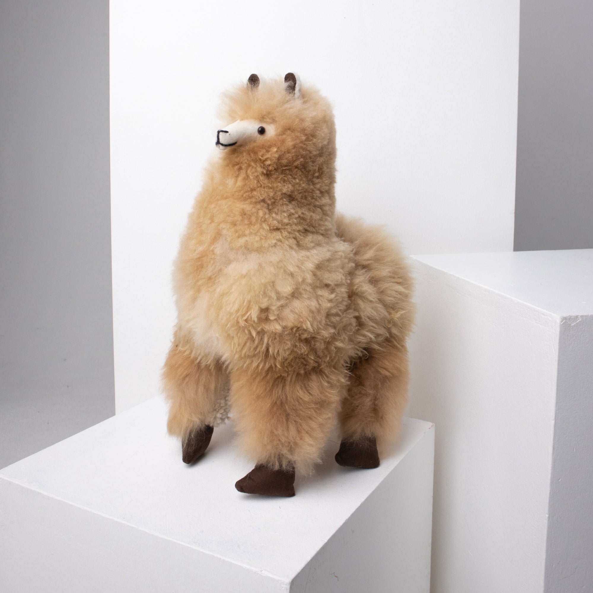 large alpaca wool plush toy beige