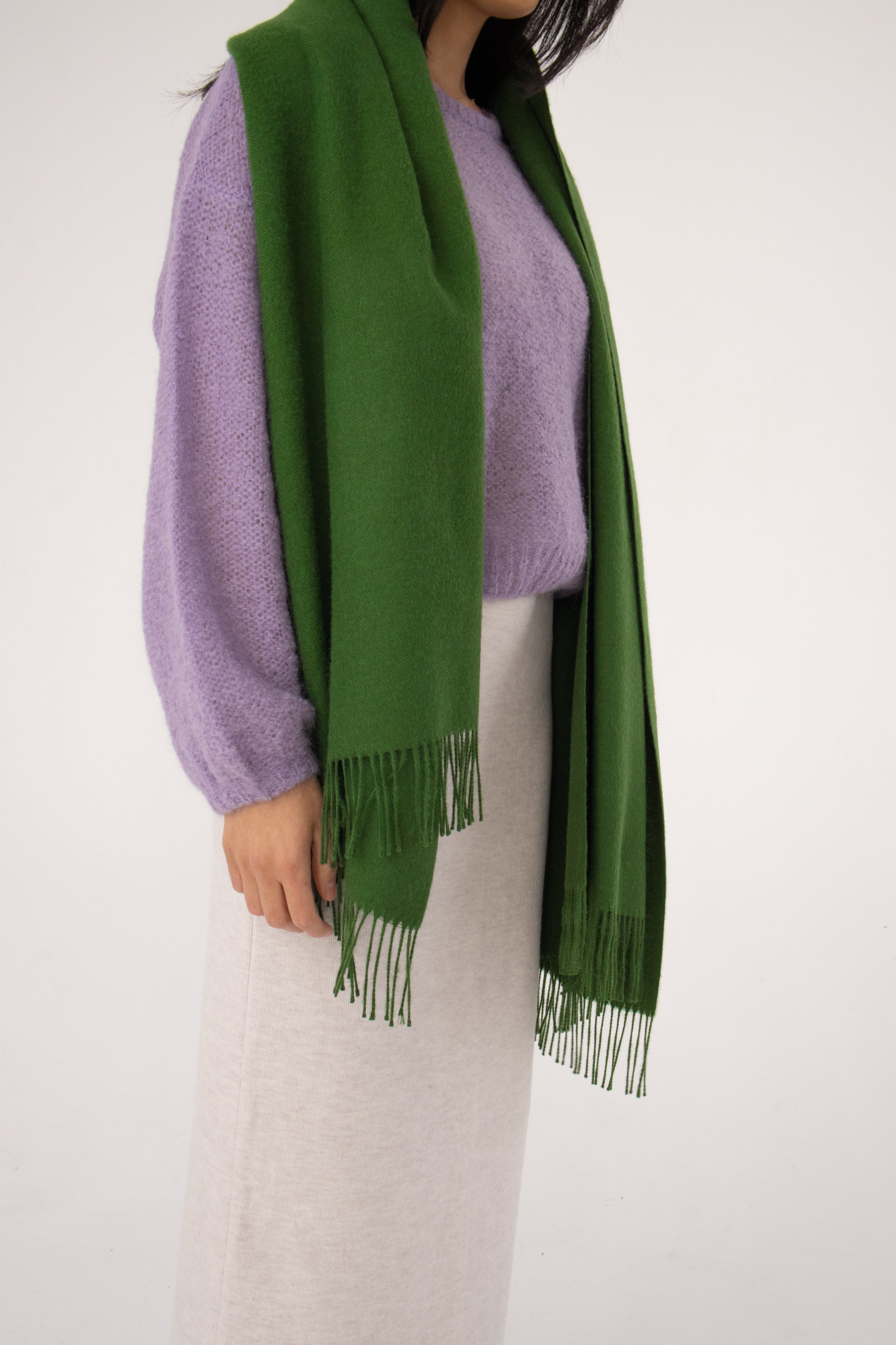 large green scarf made from baby alpaca#colour_midnight-moss