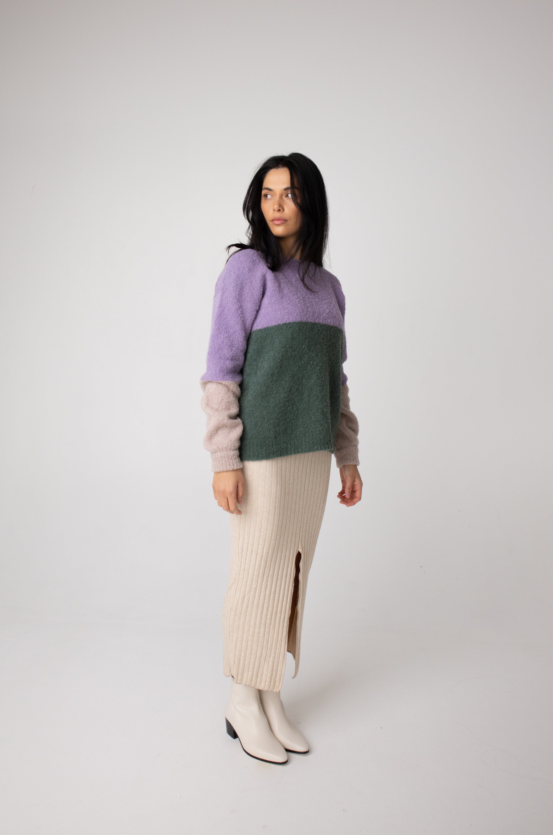 lilac and green colour block alpaca jumper#colour_woodland-mist