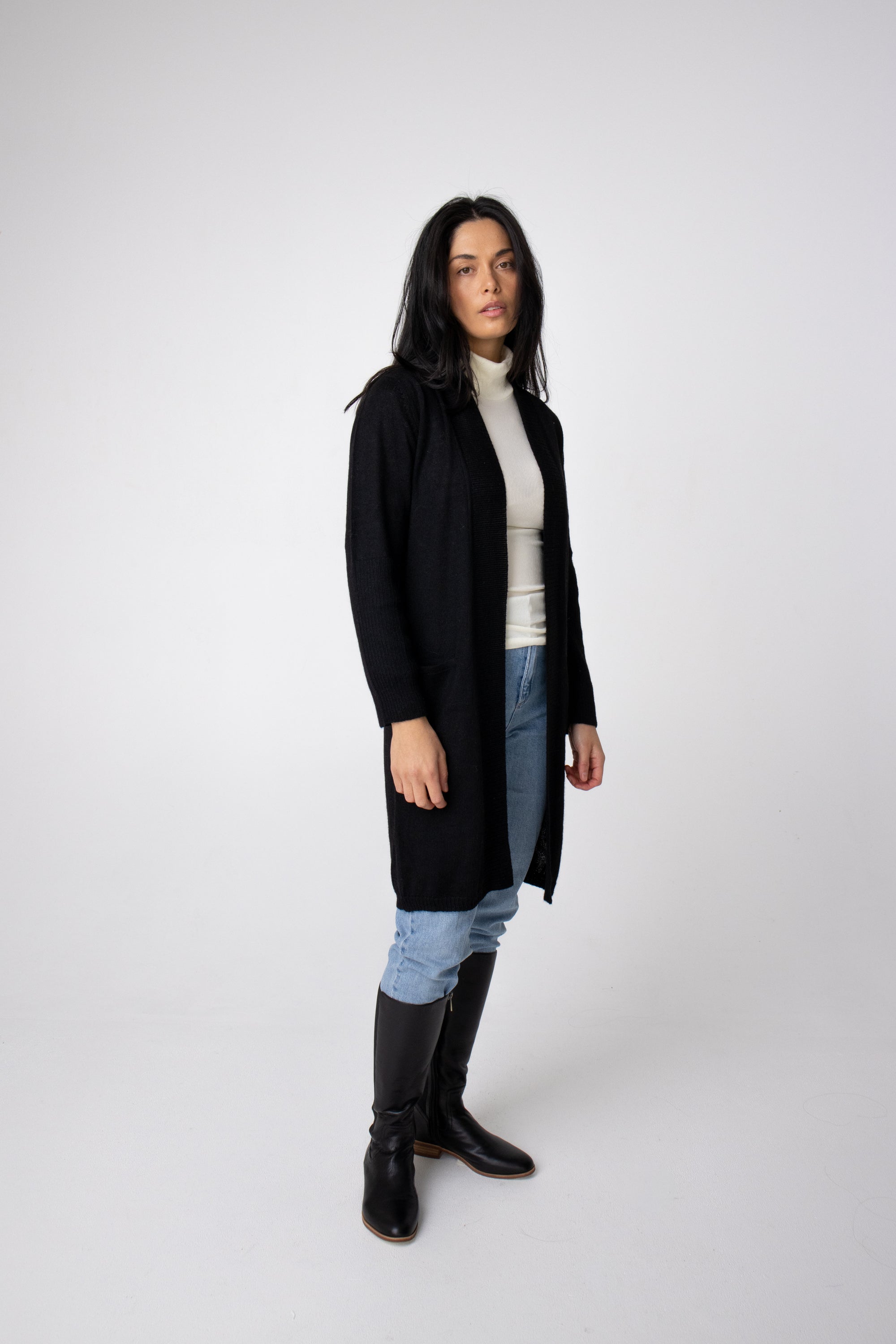 long black alpaca cardigan