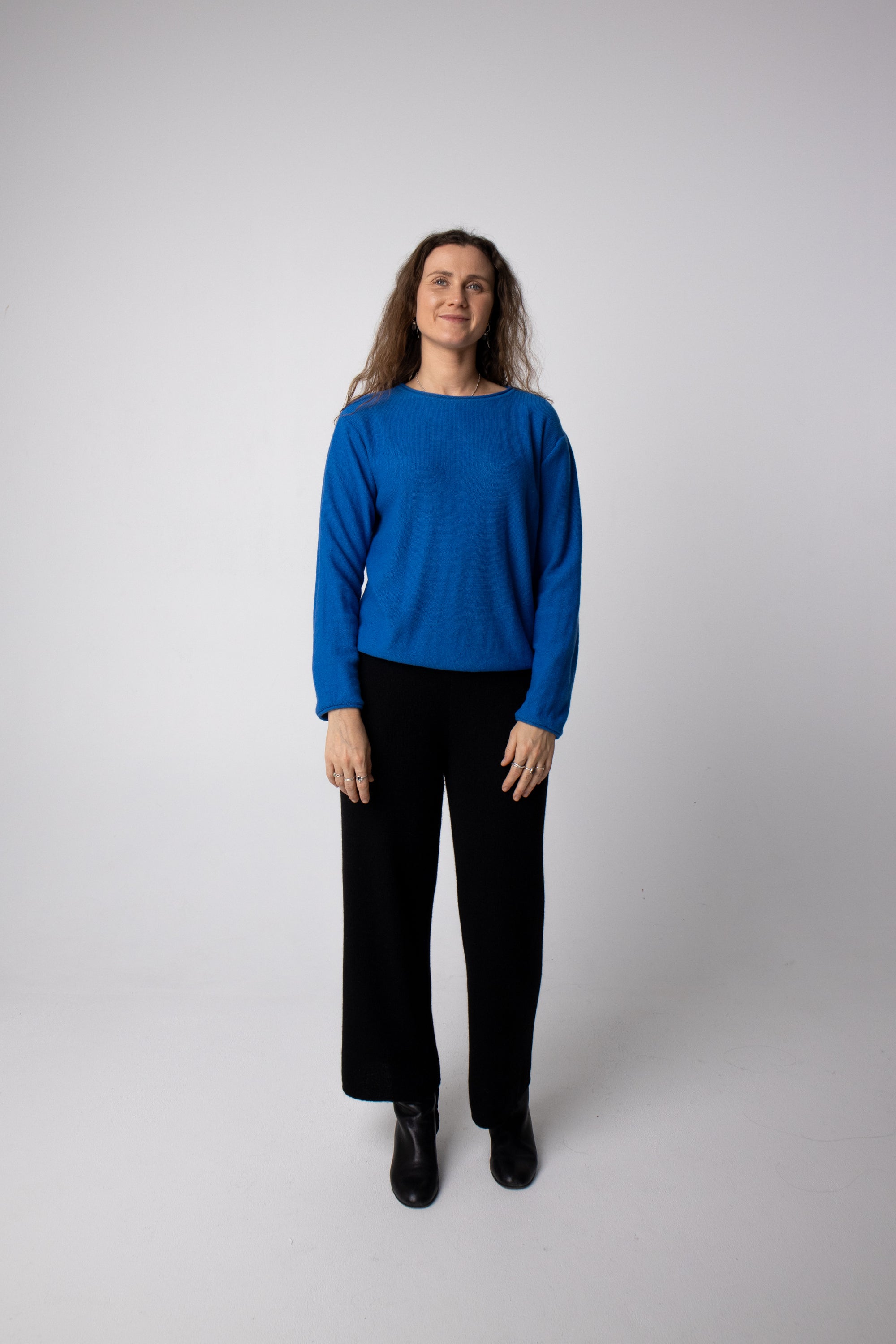 long sleeve blue alpaca knit top