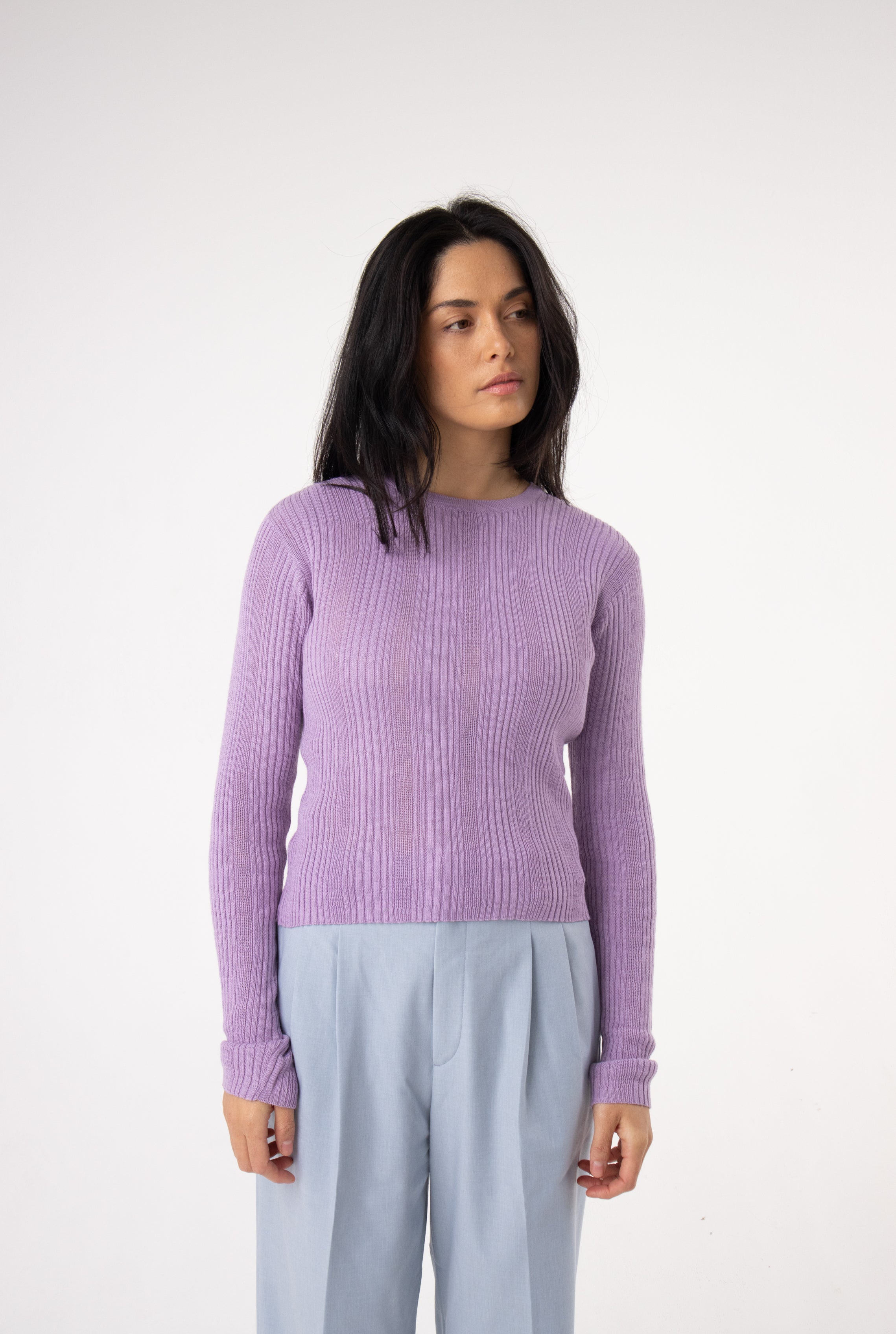 long sleeve lilac long sleeve ribbed alpaca knit#colour_lilac