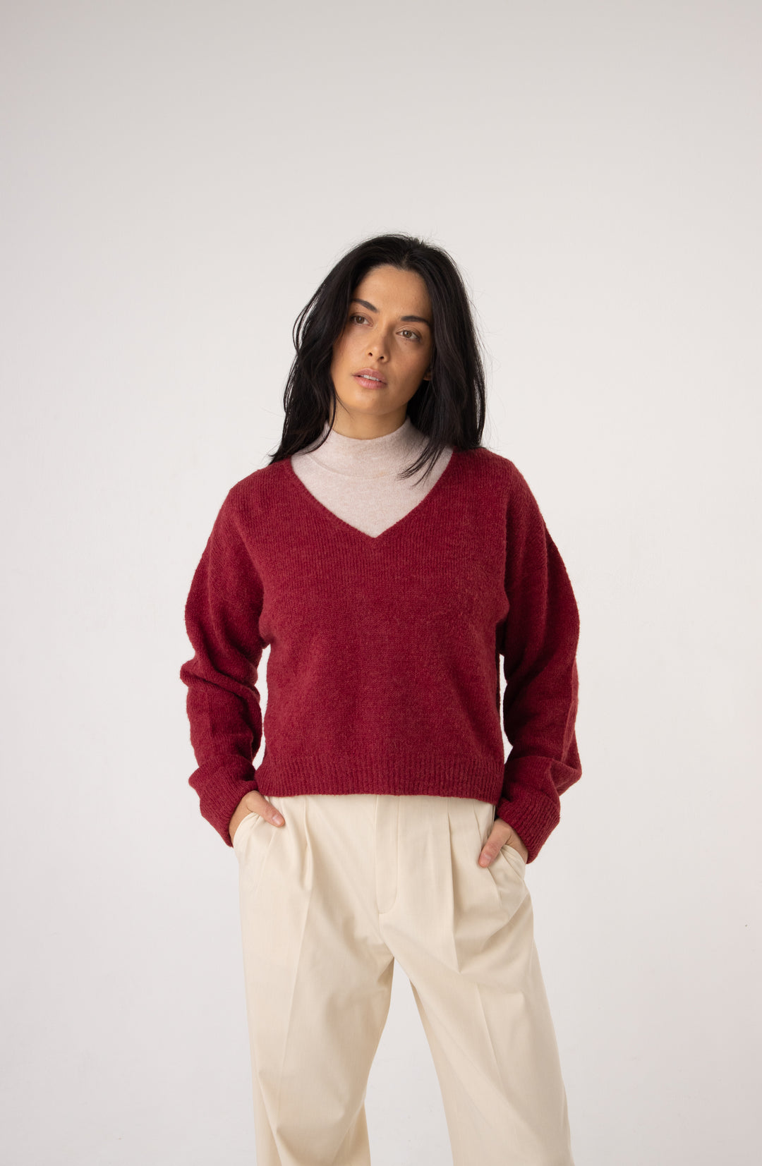 magenta v neck alpaca jumper melbourne#colour_sangria