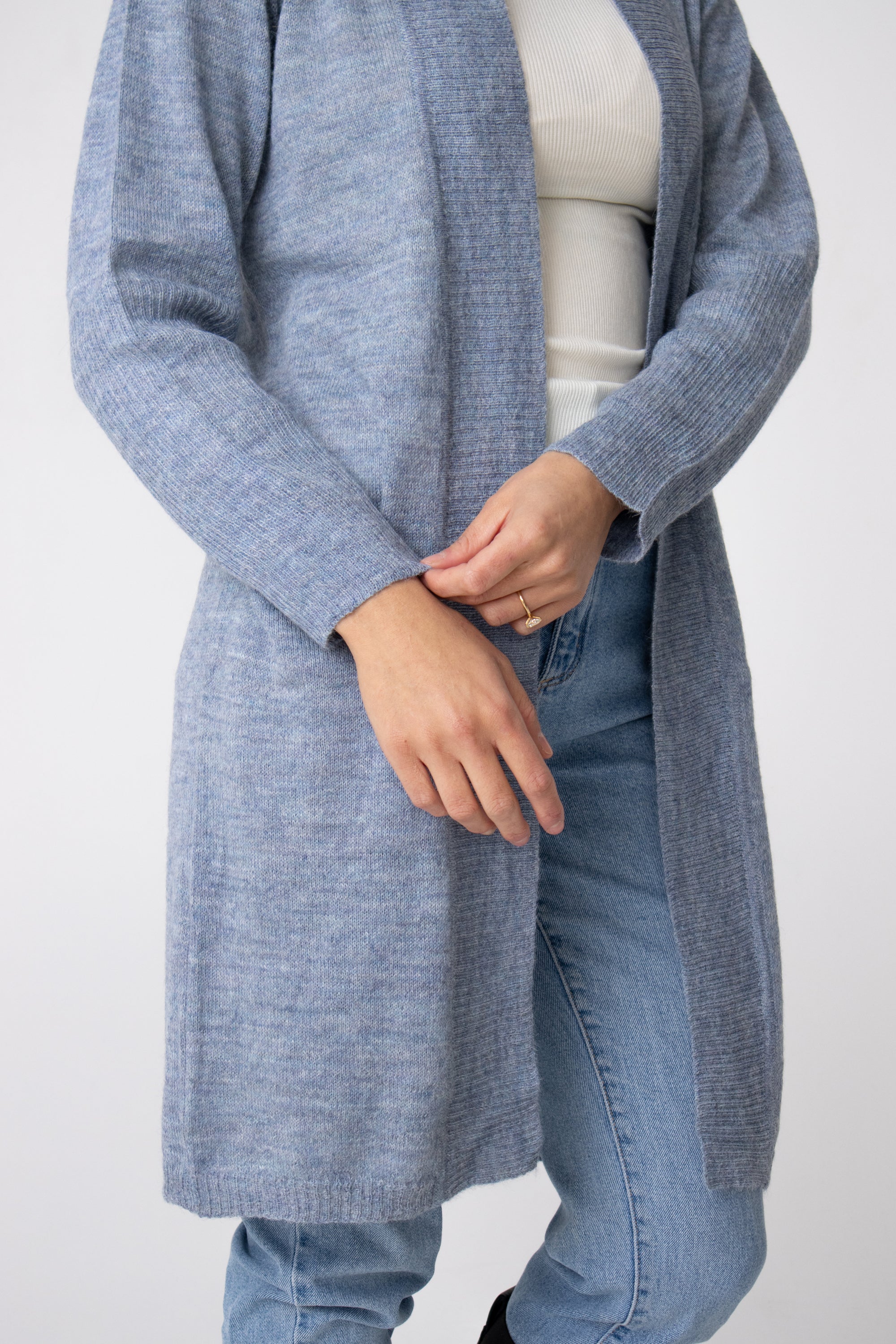 natural fibre long light blue cardigan