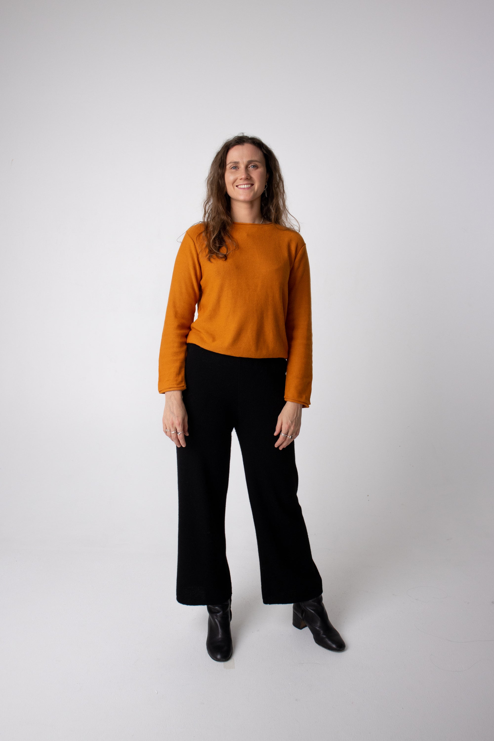 orange long sleeve alpaca knit top