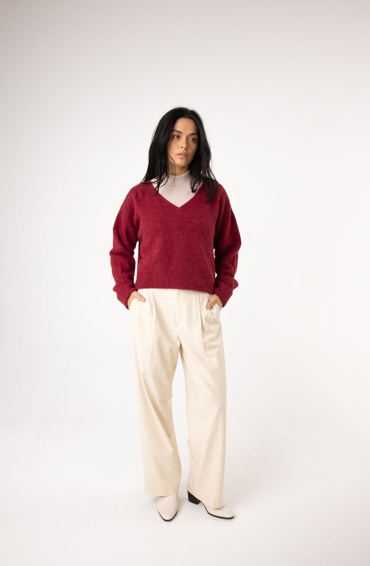 red v neck alpaca jumper australia#colour_sangria