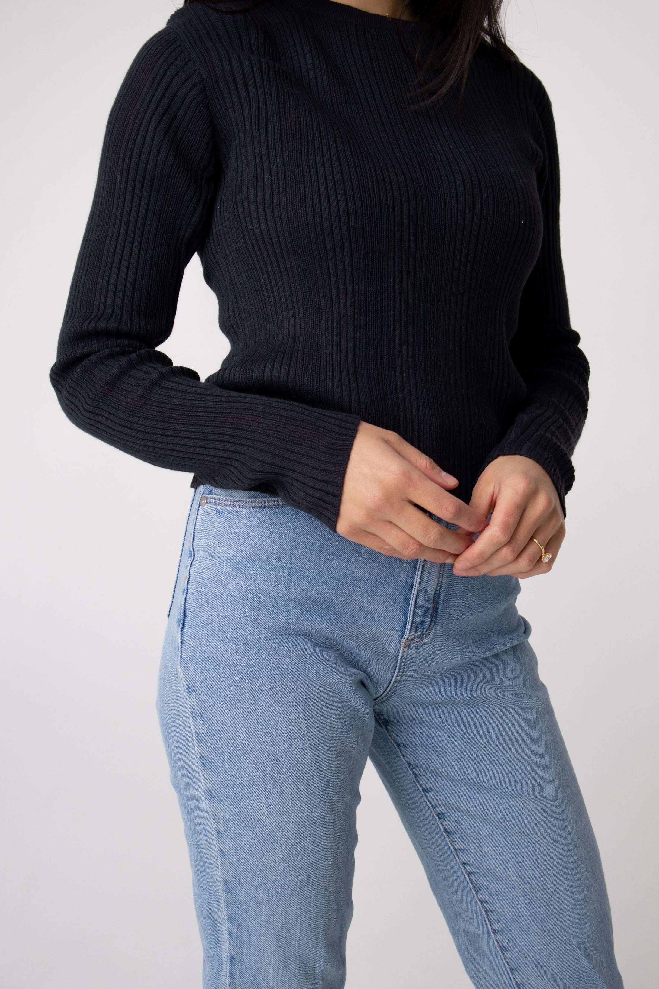 ribbed alpaca knit long sleeve top spring#colour_charcoal