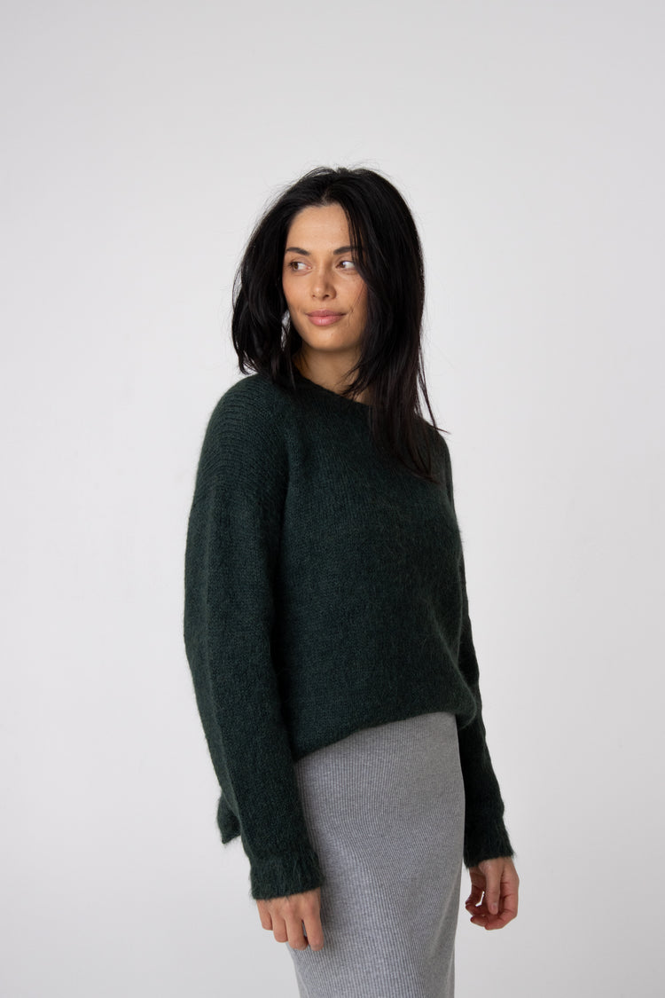 round neck green alpaca jumper melbourne#colour_forest