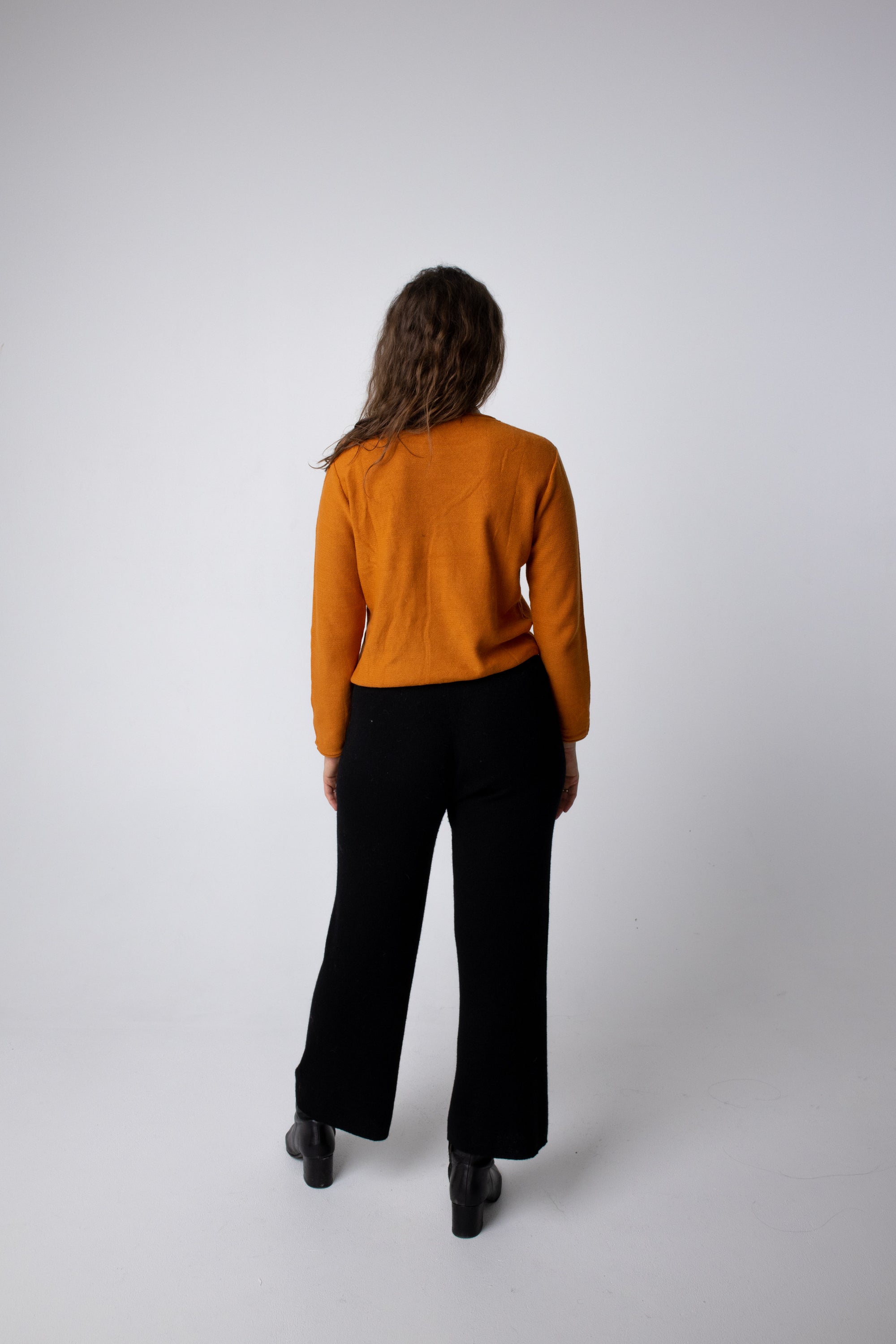 round neck long sleeve alpaca top orange