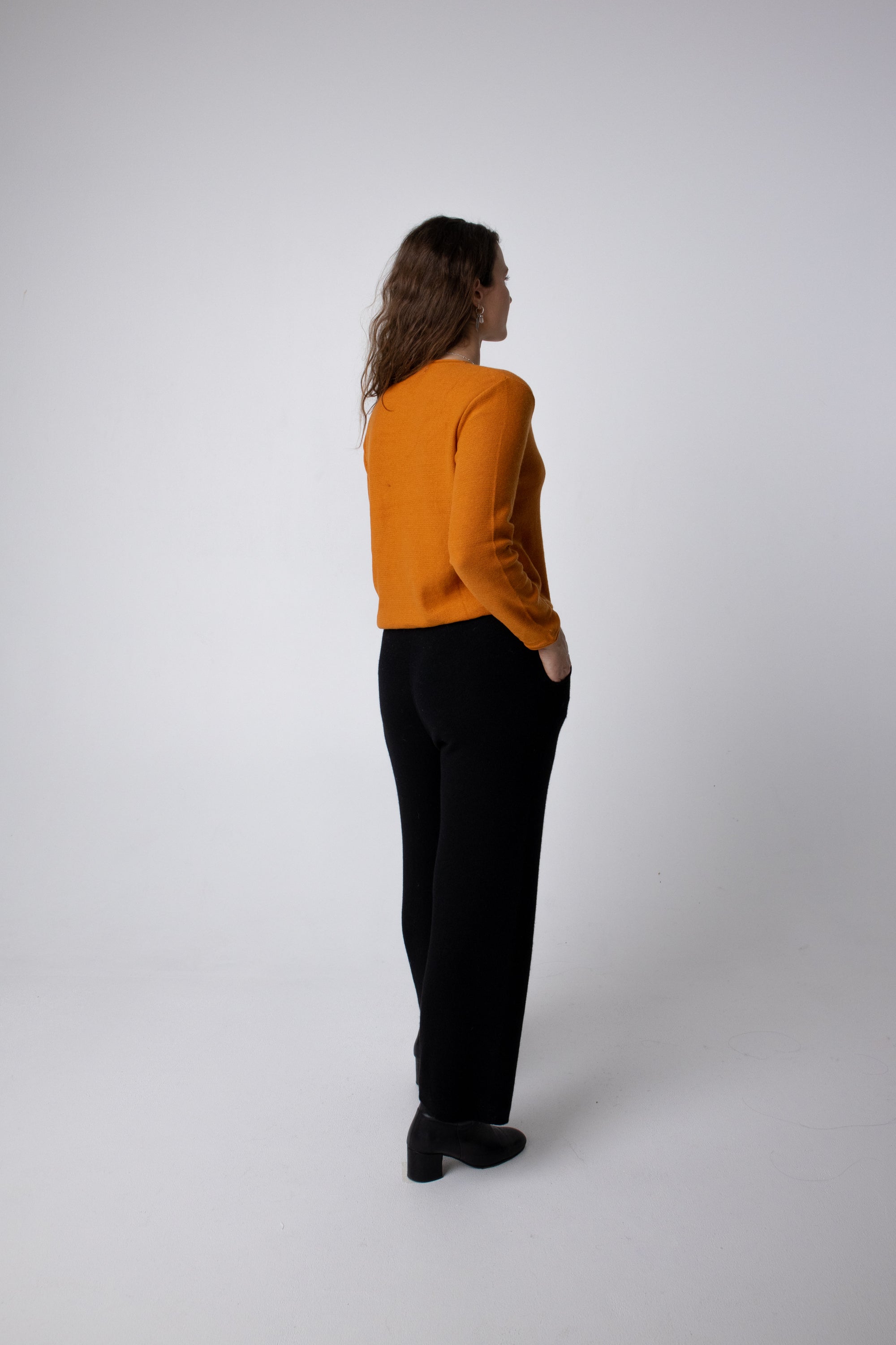 round neck orange long sleeve alpaca top