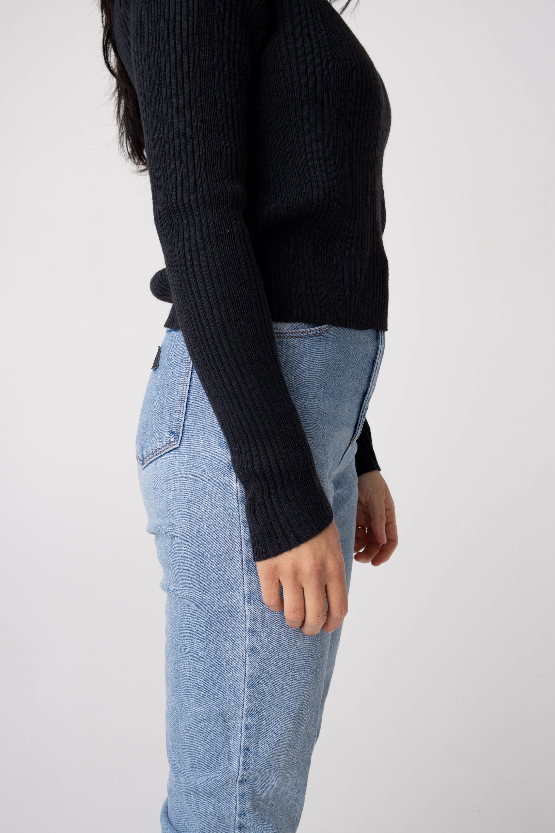 round neck ribbed charcoal long sleeve alpaca top#colour_charcoal