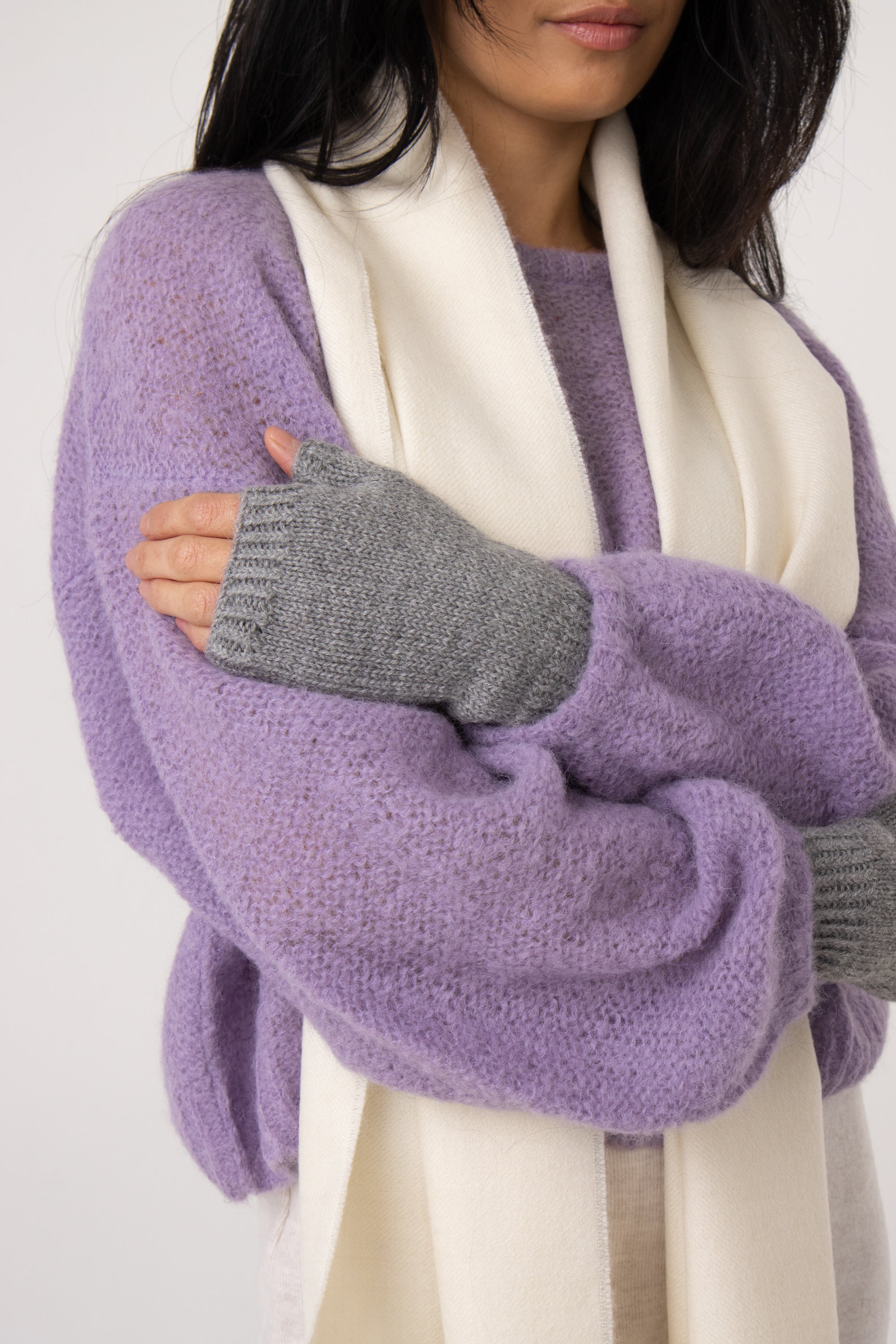 stylish light grey baby alpaca mittens