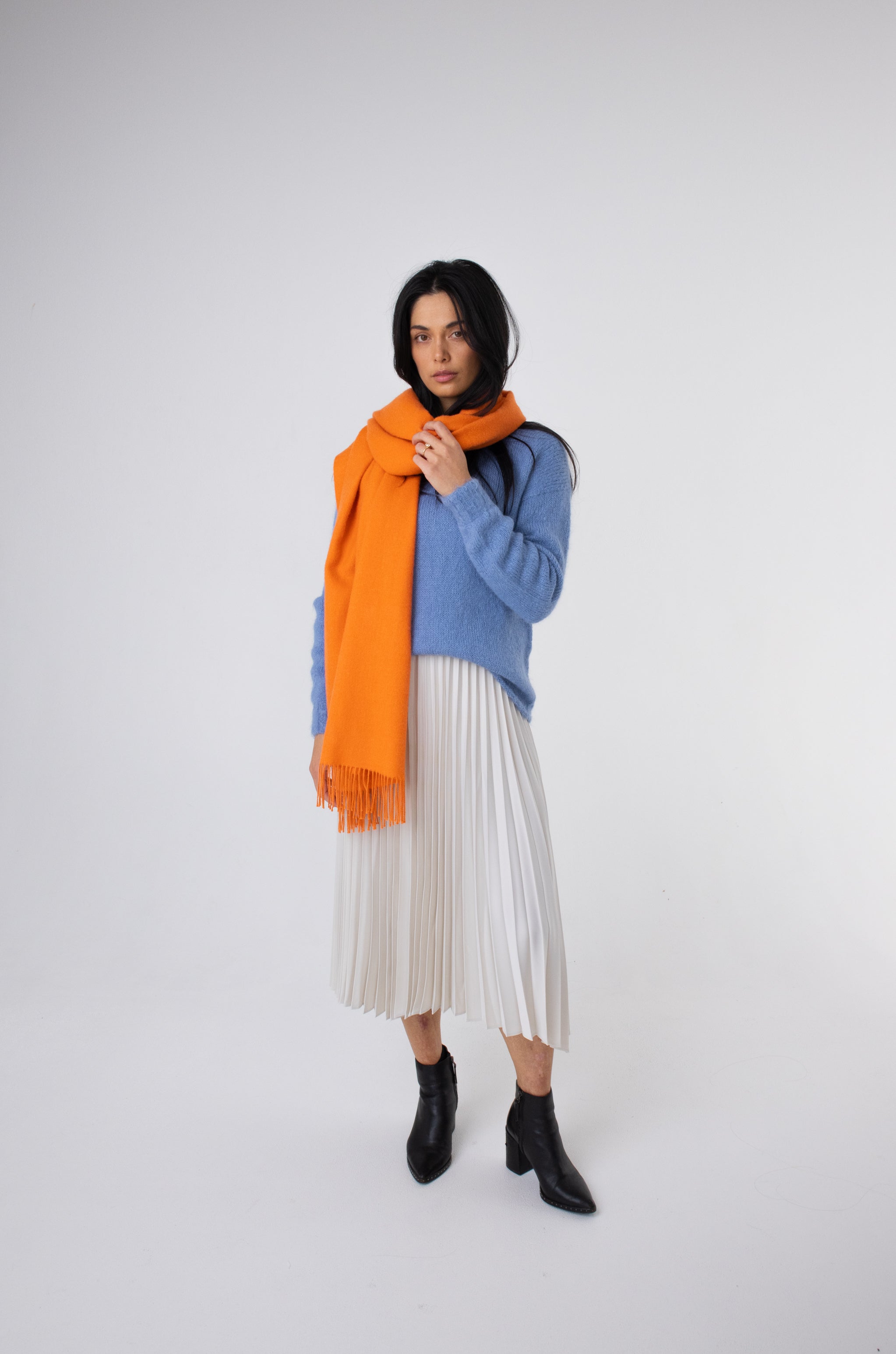 stylish orange winter baby alpaca scarf#colour_mango