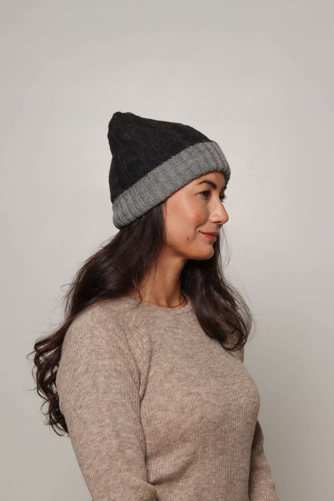 womens grey alpaca beanie#colour_charcoal-and-grey